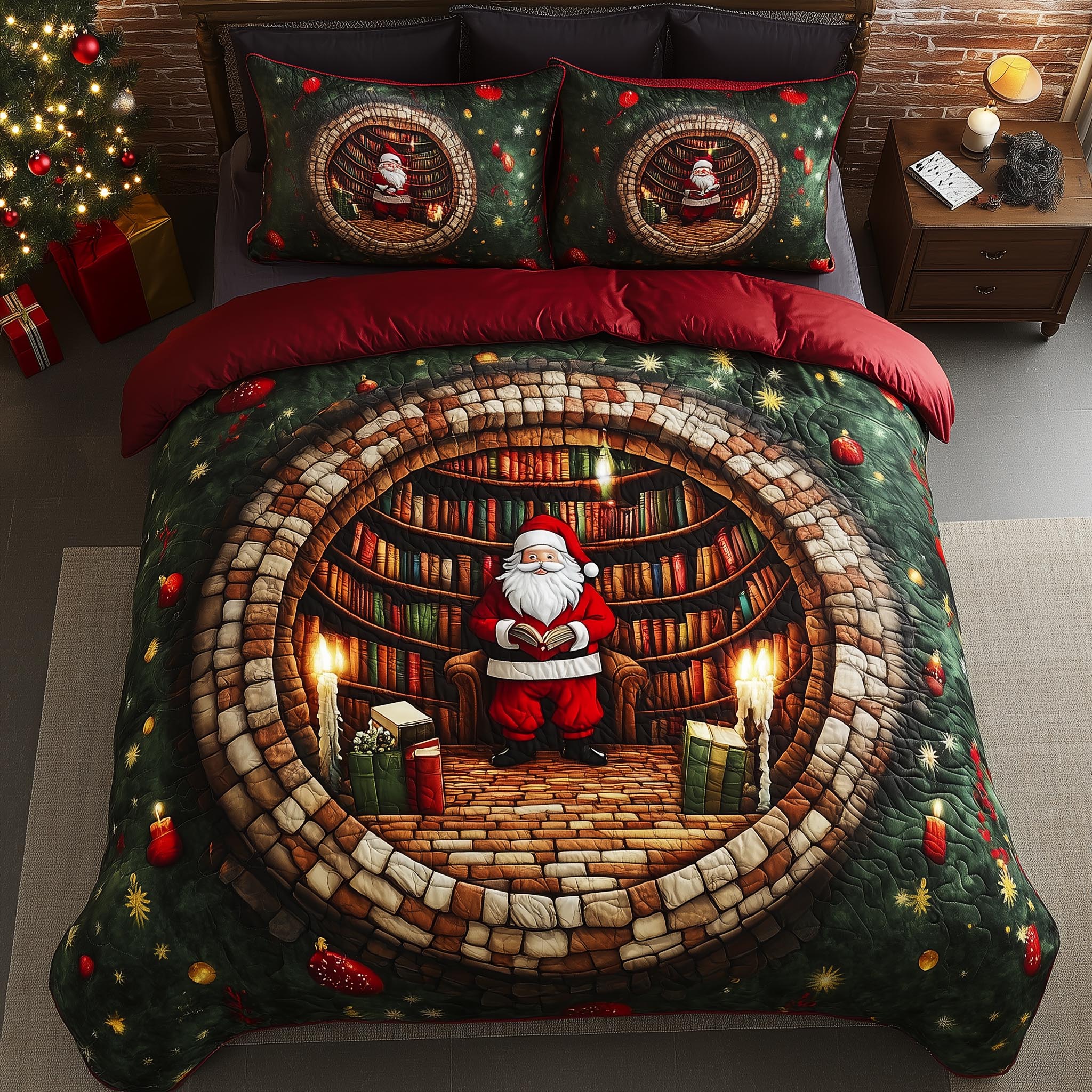 Jolly Santa Quilted Bedding Set Bedroom Xmas Decor Best Christmas Gifts