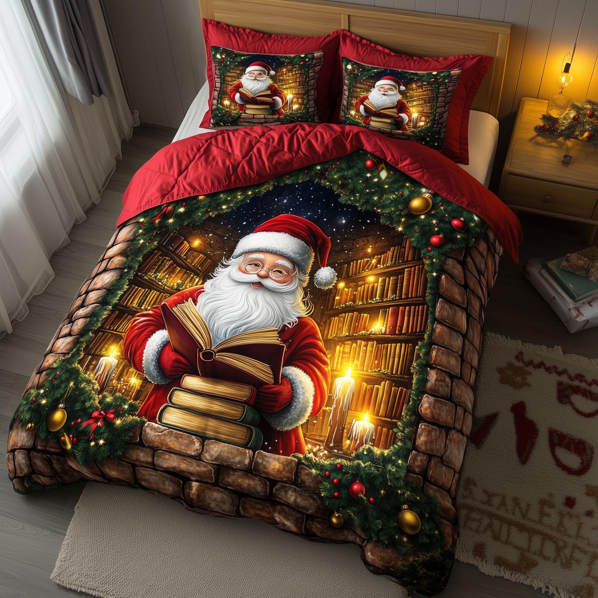 Jolly Santa Quilted Bedding Set Xmas Comforters Christmas Gifts For Her