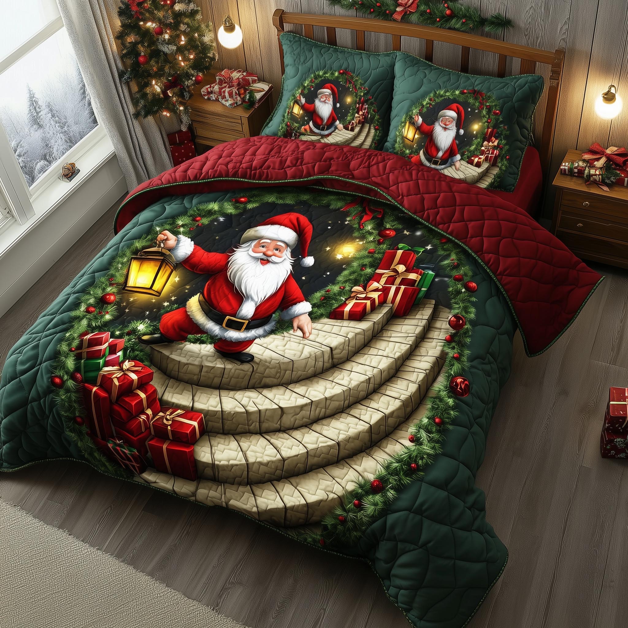 Jolly Santa Quilted Bedding Set Xmas Room Decorations Unique Christmas Gifts