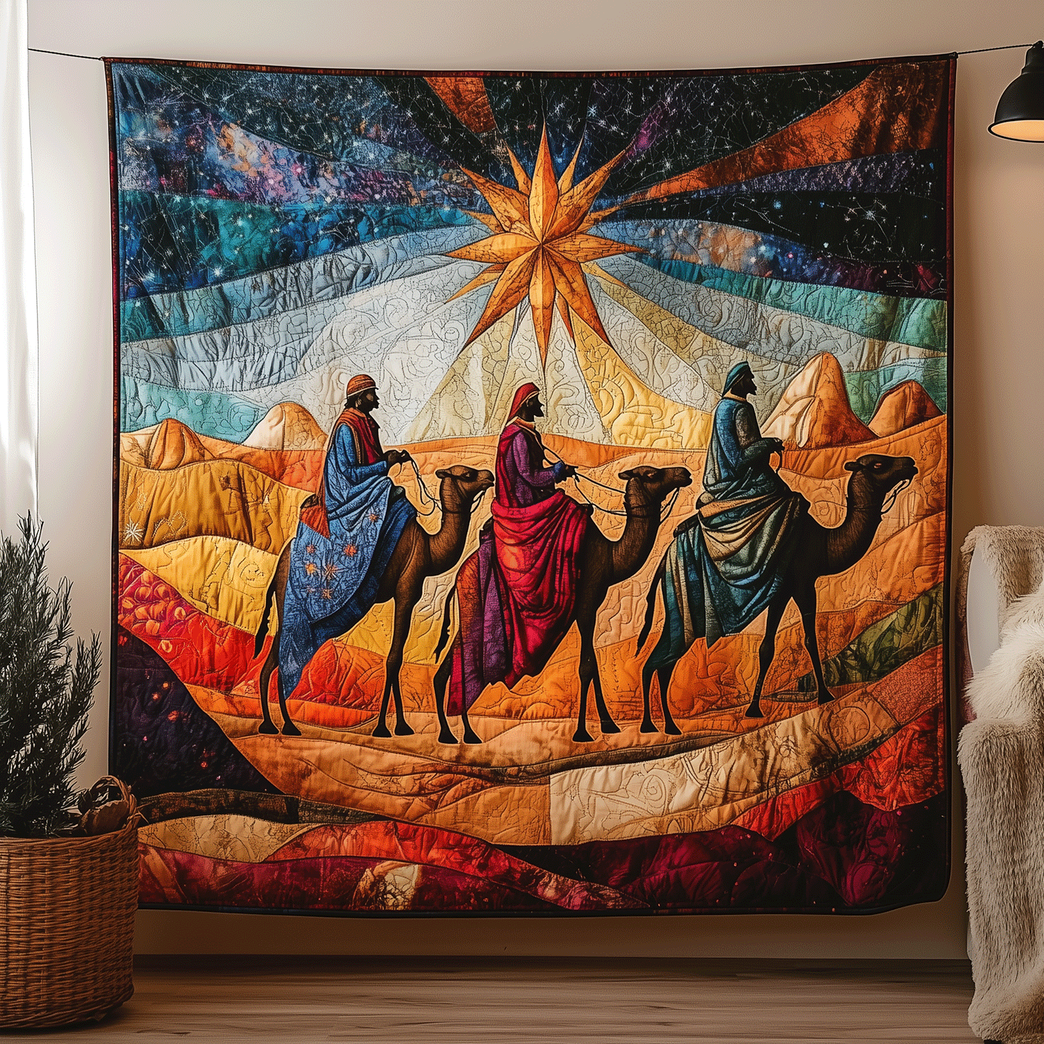 Journey of the Magi Quilted Blanket Over The Bed Decor Christian Gifts For Friends
