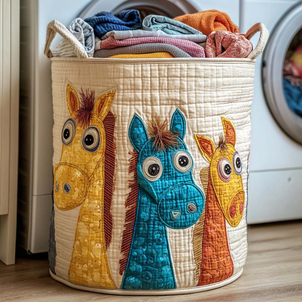 Joyful Colts Quilted Laundry Basket Clothes Basket Cat Lover Gifts For Women