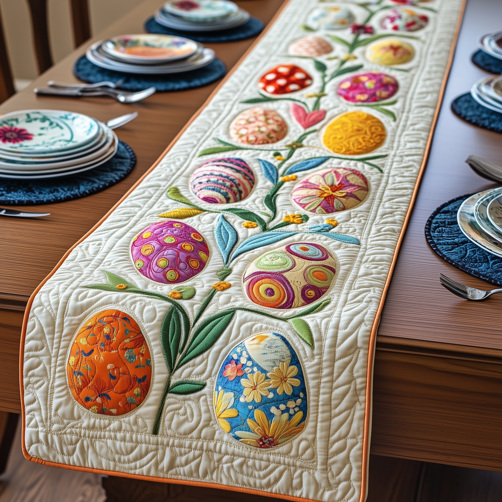 Joyful Easter Egg Pathway Quilted Table Runner Elegant Holiday Table Runners Unique Easter Gifts