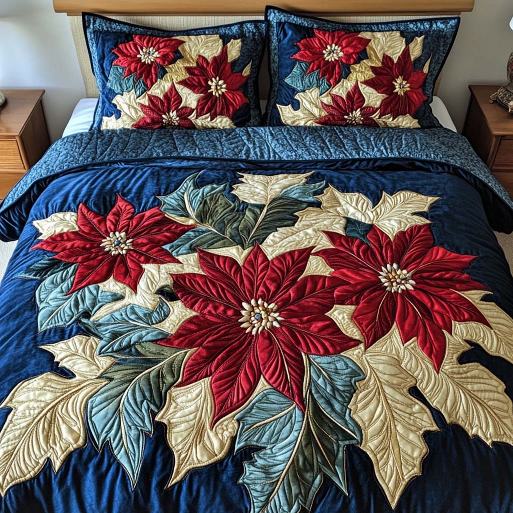 Joyful Petals Quilted Bedding Set Holiday Duvet Cover Set Family Xmas Presents