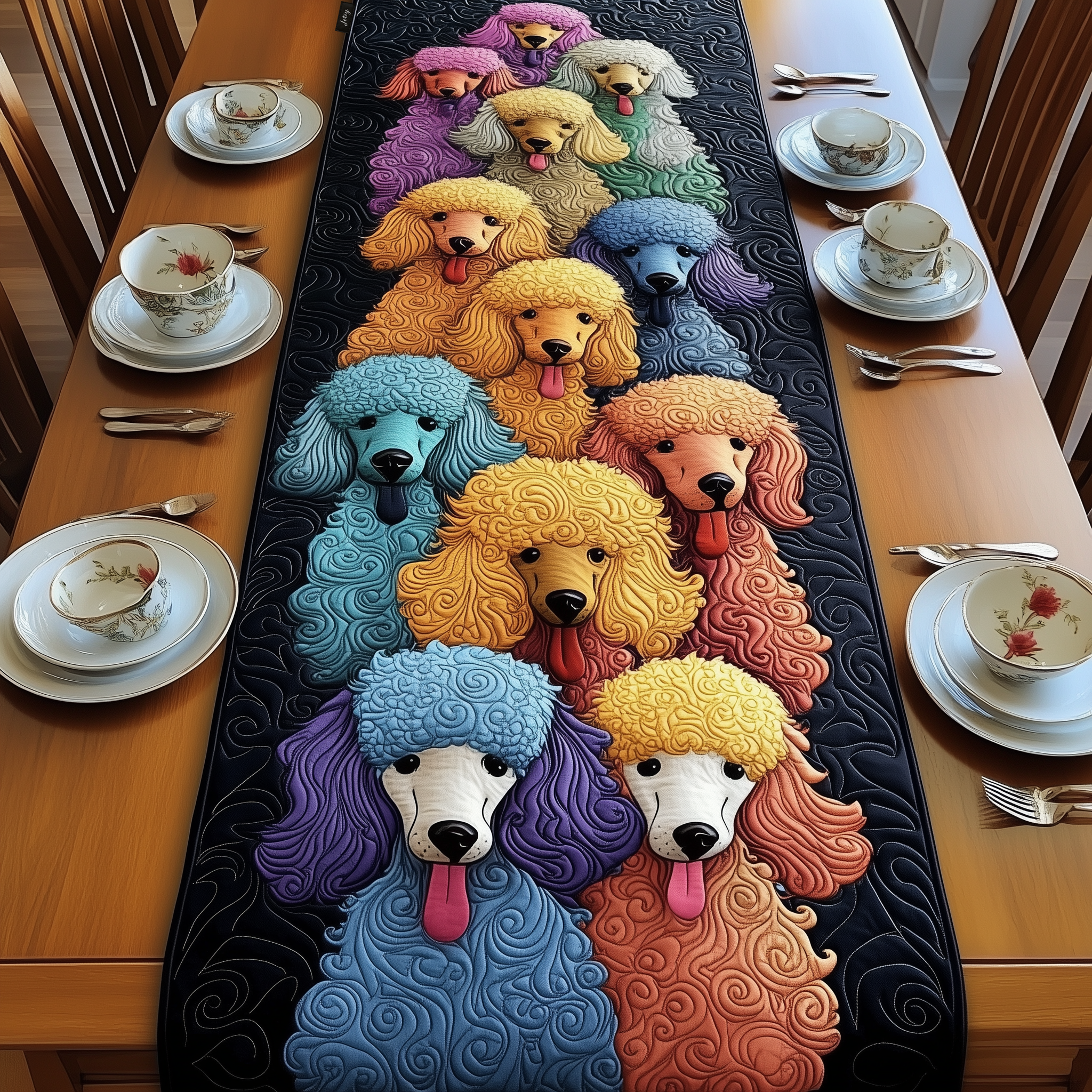 Joyful Poodle Quilted Table Runner Dining Room Table Decor Poodle Mom Gifts