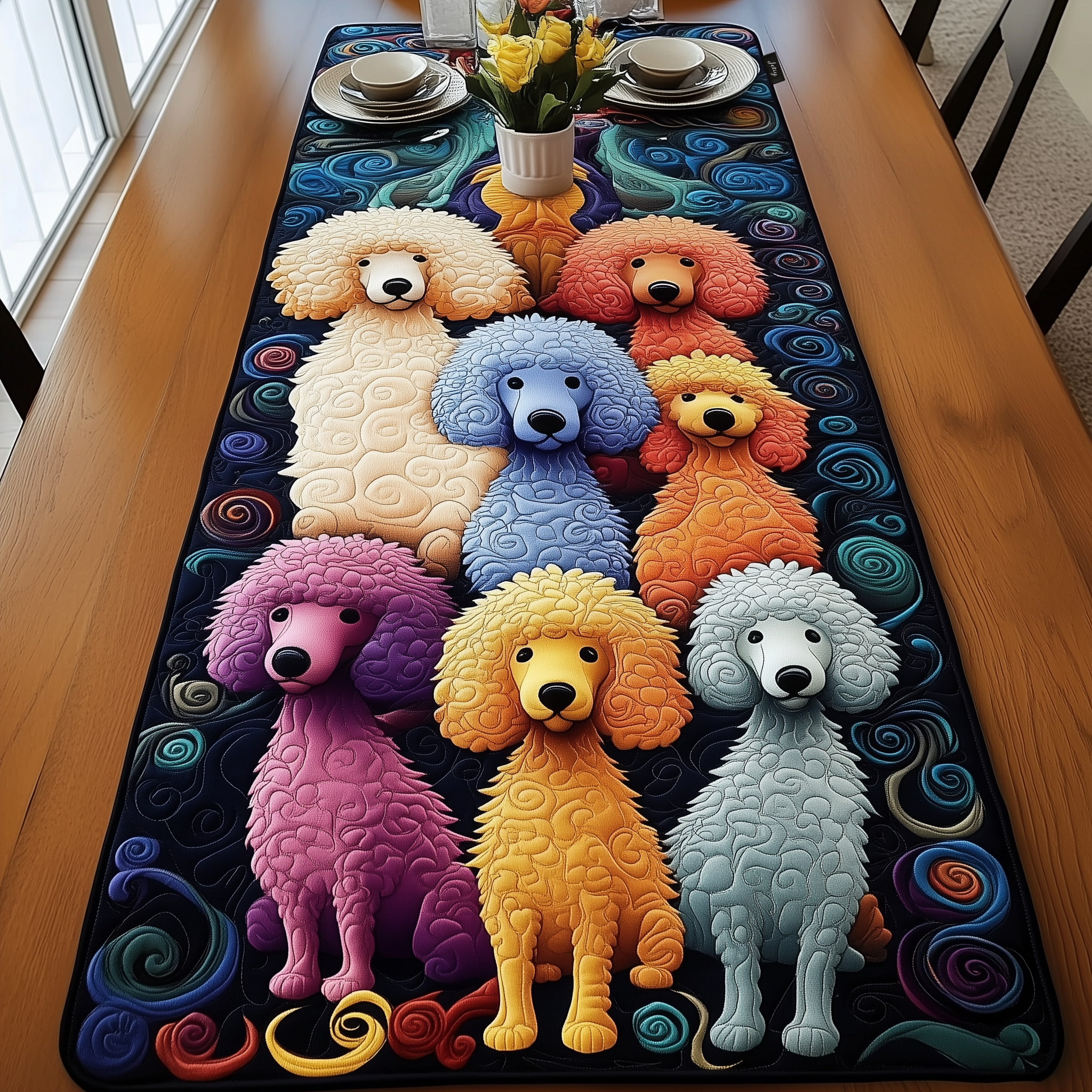 Joyful Poodle Quilted Table Runner Dining Room Table Decor Presents For Poodle Lovers
