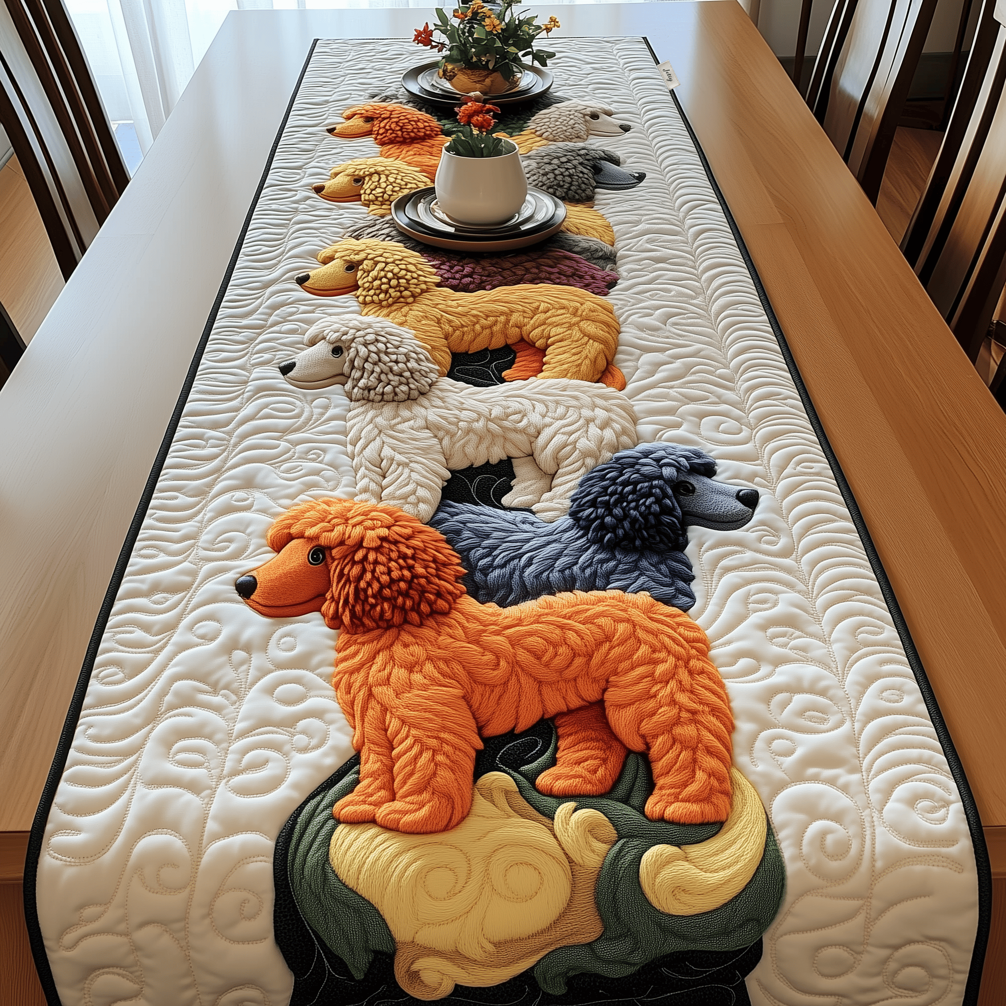 Joyful Poodle Quilted Table Runner Dining Table Centerpiece Poodle Gifts For Dog Lovers