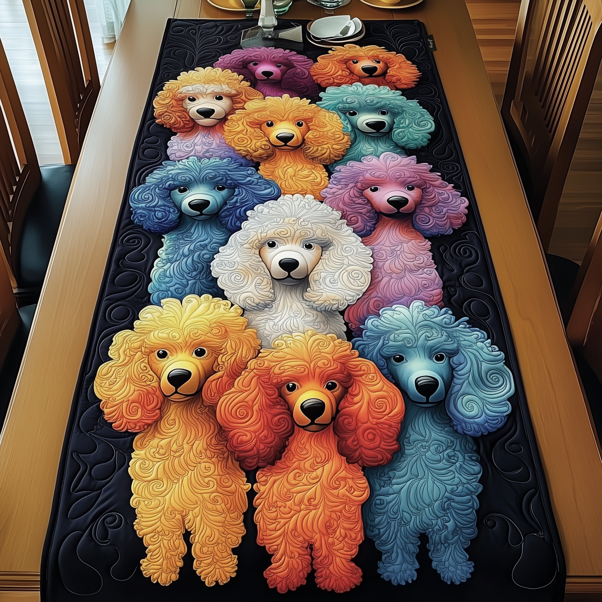 Joyful Poodle Quilted Table Runner Dining Table Decor Poodle Themed Gifts