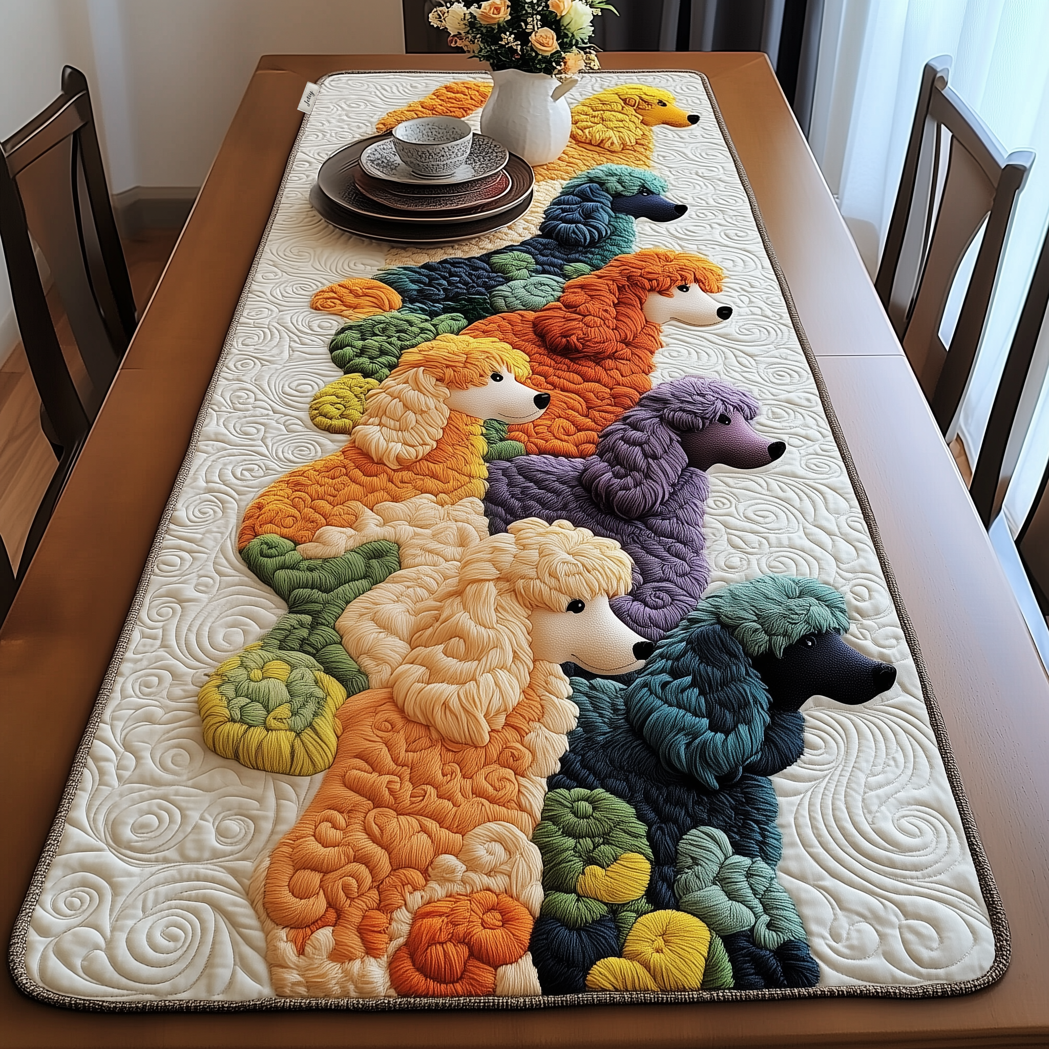 Joyful Poodle Quilted Table Runner Table Mat Runner Gifts For Poodle Lovers