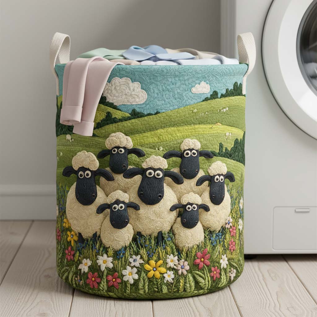 Joyful Sheep Quilted Laundry Basket Coolest Laundry Baskets Sheep Gifts For Her