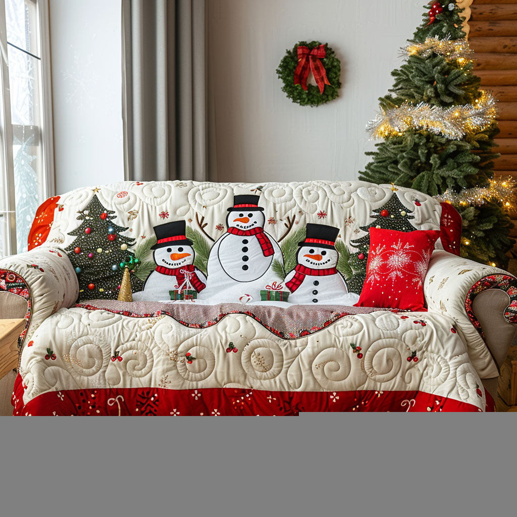 Joyful Snow Trio Quilted Sofa Cover Best Couch Covers Unique Christmas Gifts