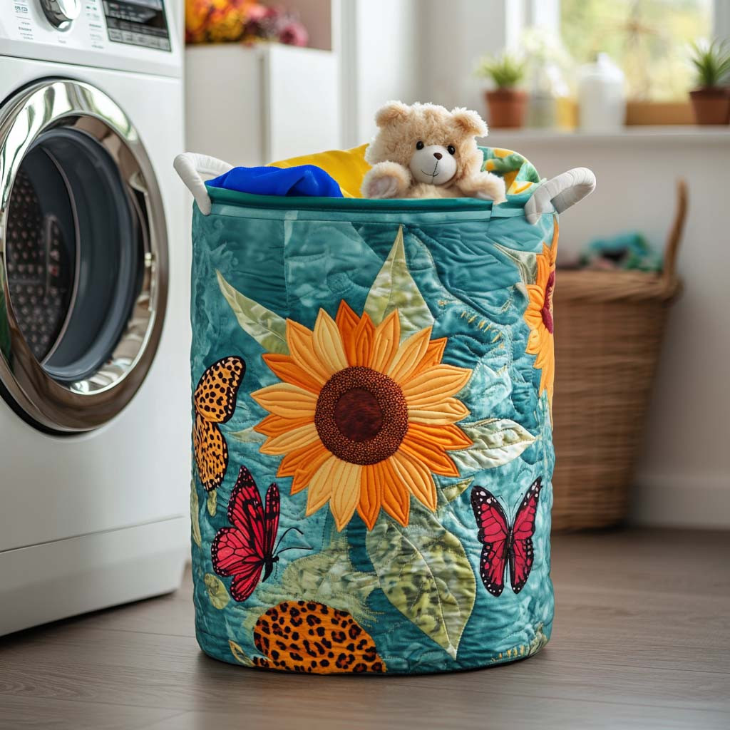Joyful Sunflower Quilted Laundry Basket Unique Clothes Hamper Mothers Day Gift Suggestions