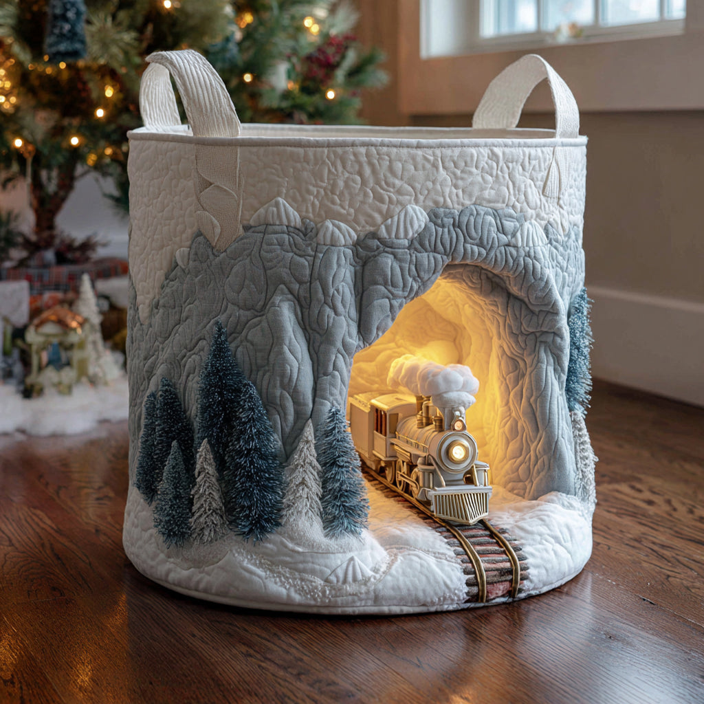 Joyful Train Ride Quilted Laundry Basket Best Clothes Basket Christmas Present Ideas For Grandmother