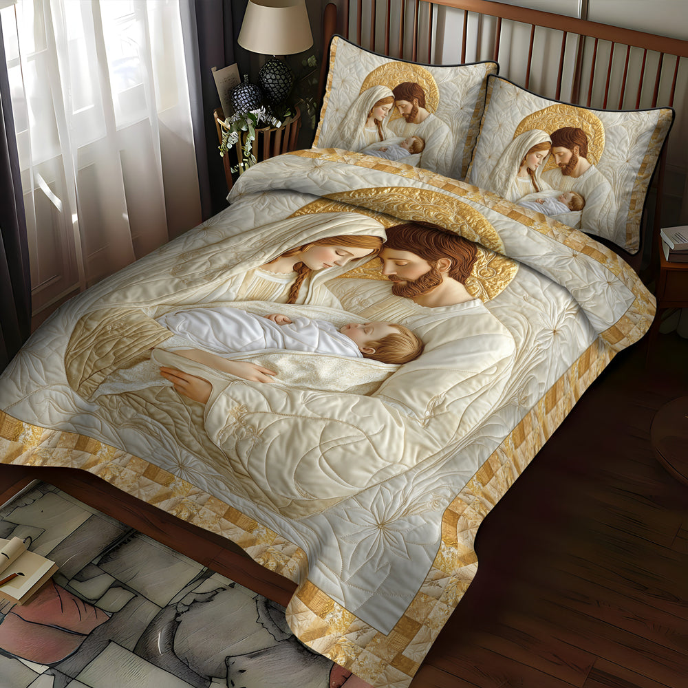 Joyous Nativity Scene Quilted Bedding Set Holiday Duvet Cover Set Christian Gifts For Christmas
