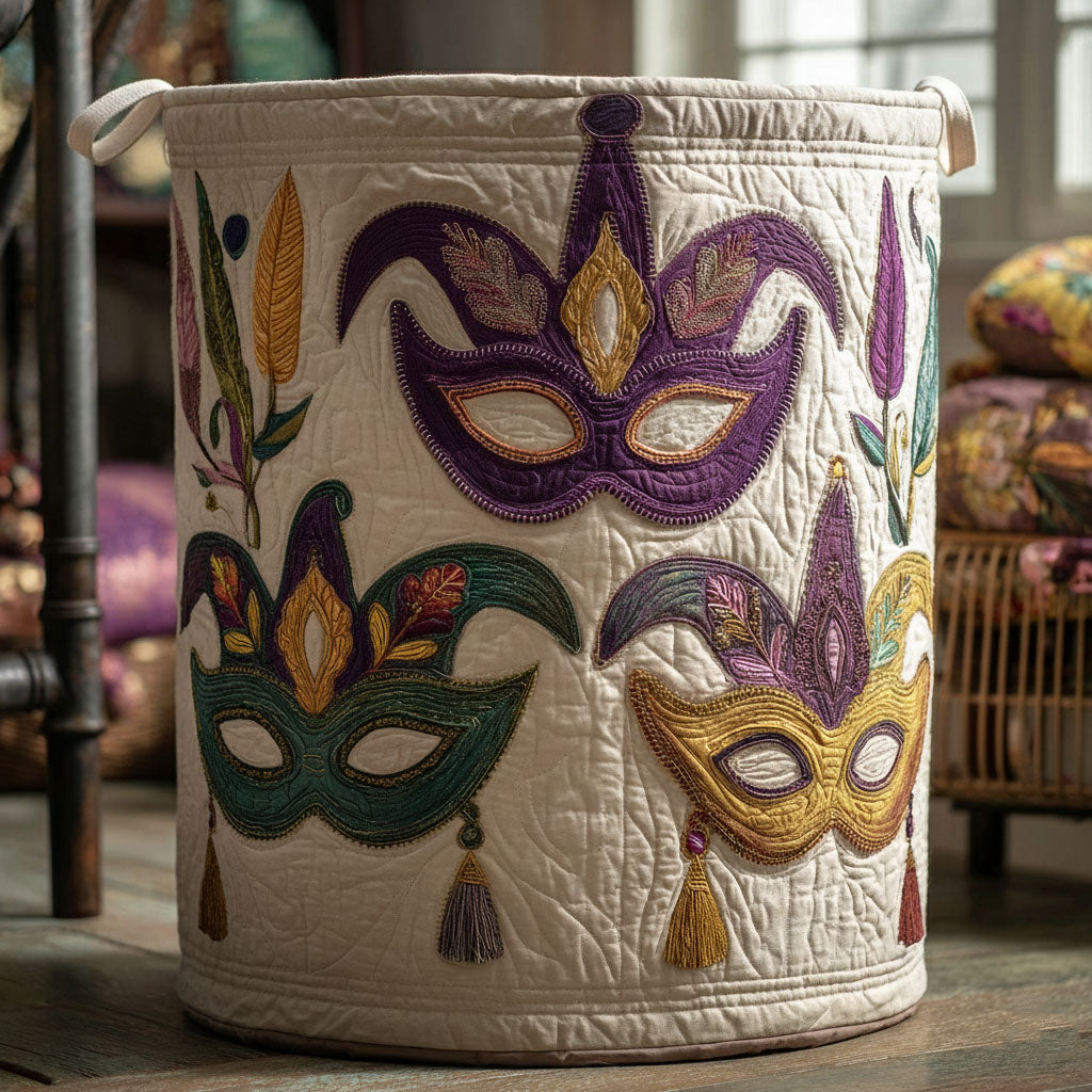 Jubilee Masks Quilted Laundry Basket Clothes Hamper Mardi Gras Hostess Gifts