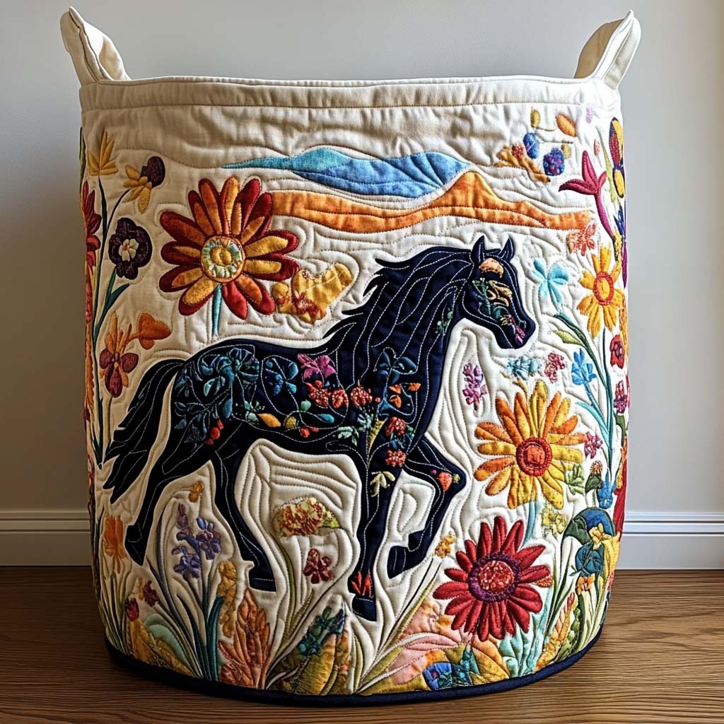 Jumping Stallion Quilted Laundry Basket Unusual Laundry Basket Gifts For Someone Who Likes Horses