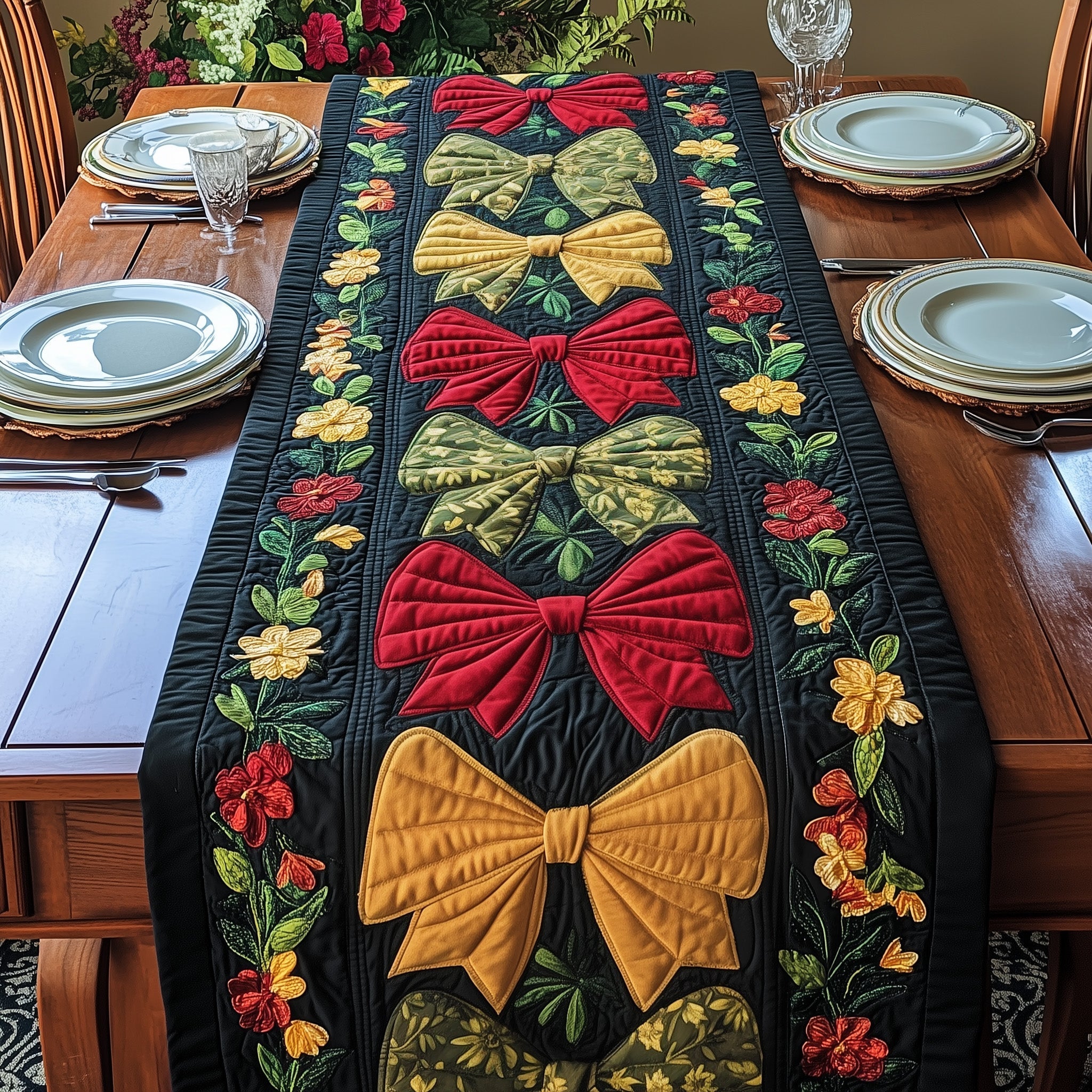 Juneteenth Bows Quilted Table Runner Dining Table Decor Ideas Melanin African American Gifts Stuff