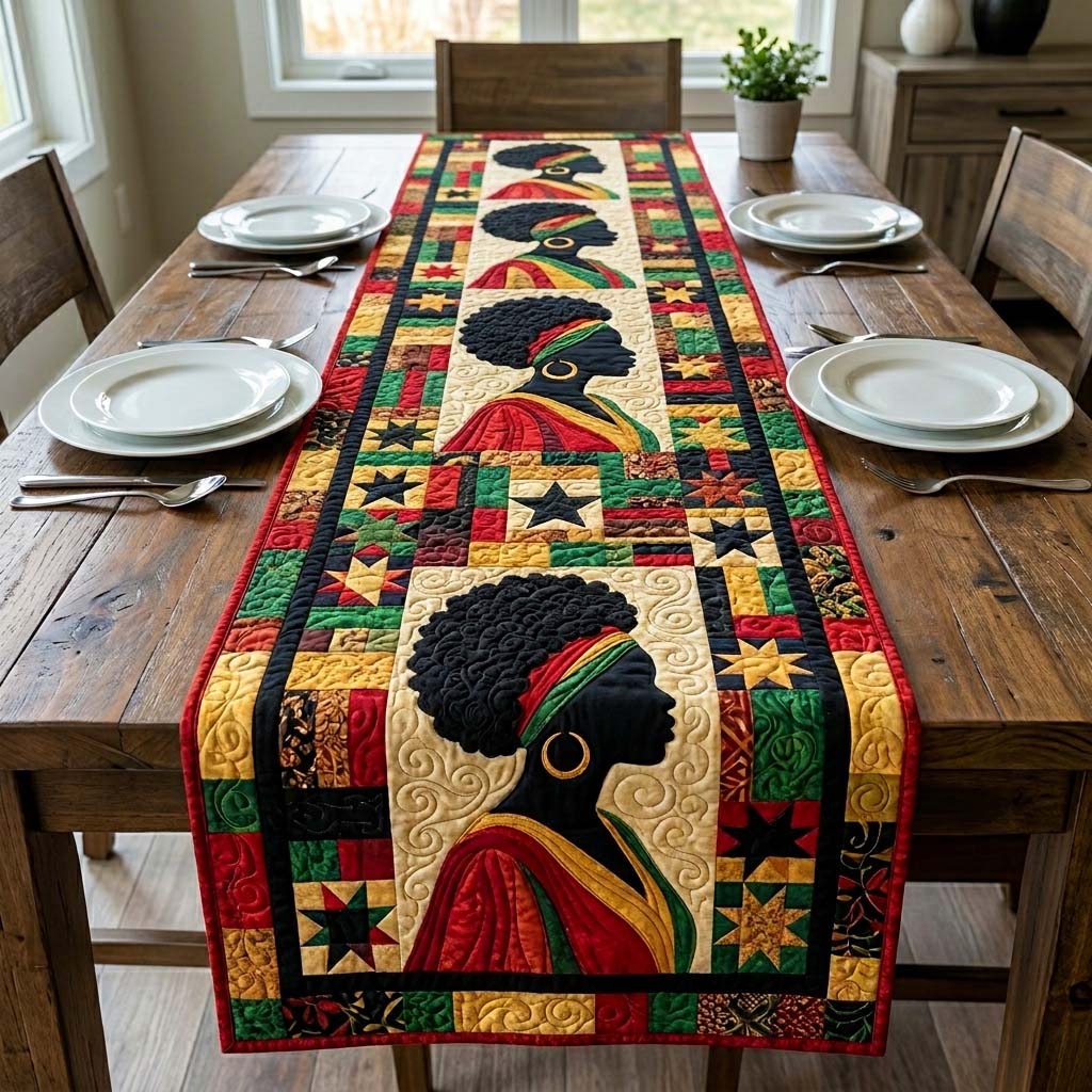 Juneteenth Elegance Quilted Table Runner Kitchen Table Decor Best African American Gifts