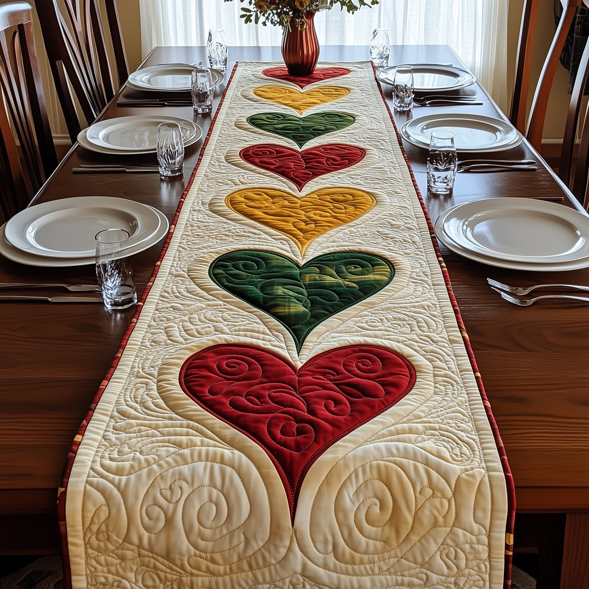 Juneteenth Hearts Quilted Table Runner Dining Room Table Decor African American Gifts For Women