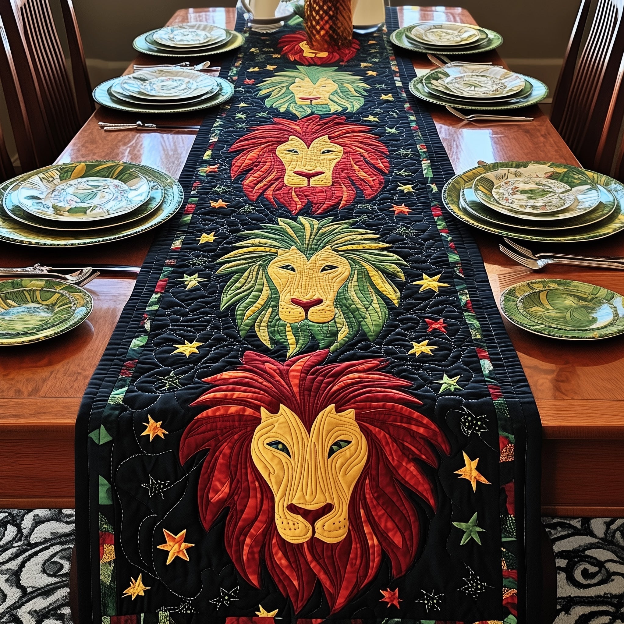 Juneteenth Lion Quilted Table Runner Dining Room Table Centerpieces Melanin Black History Gifts For Ladies