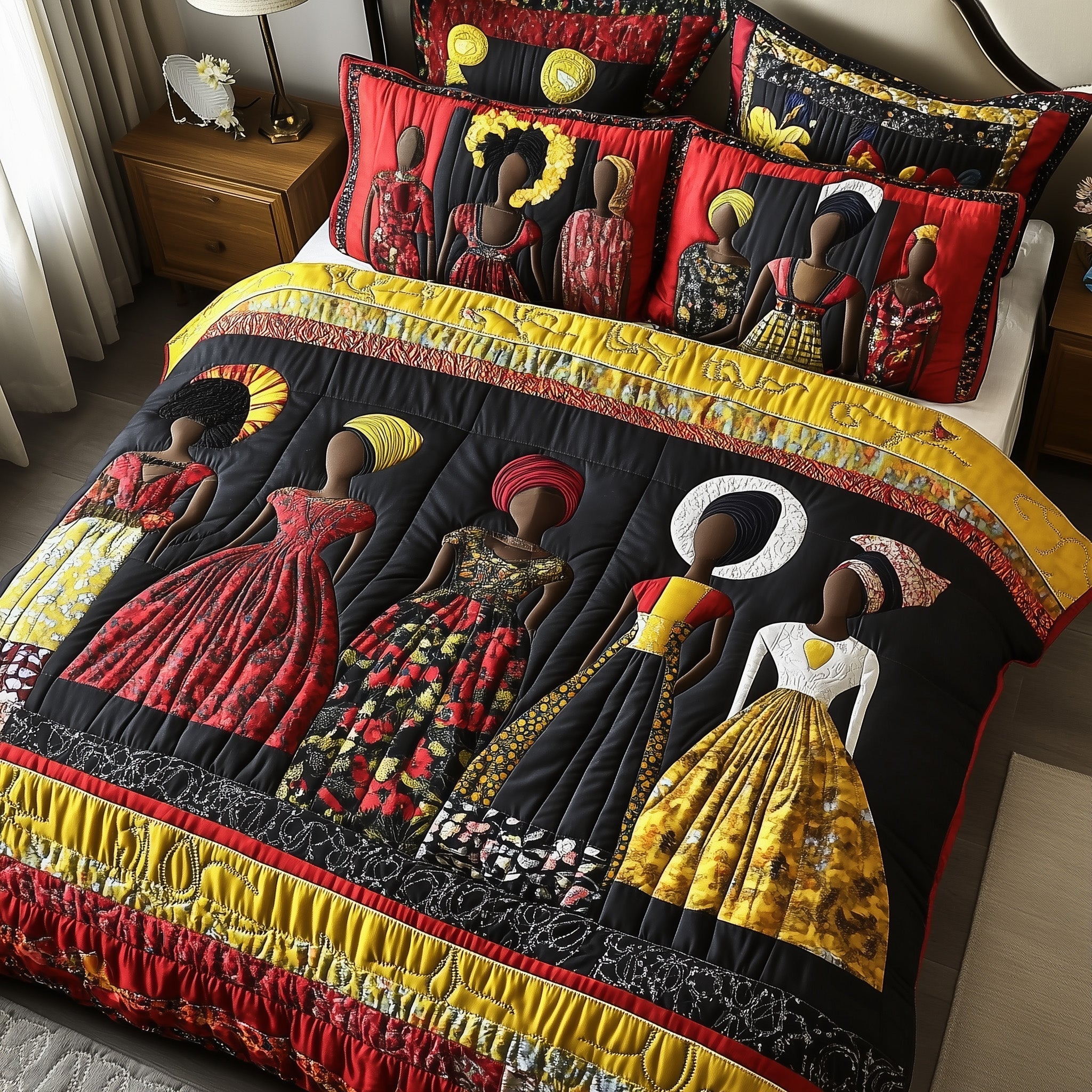 Juneteenth Quilted Bedding Set Best Fitted Sheets Black Women Melanin Gifts