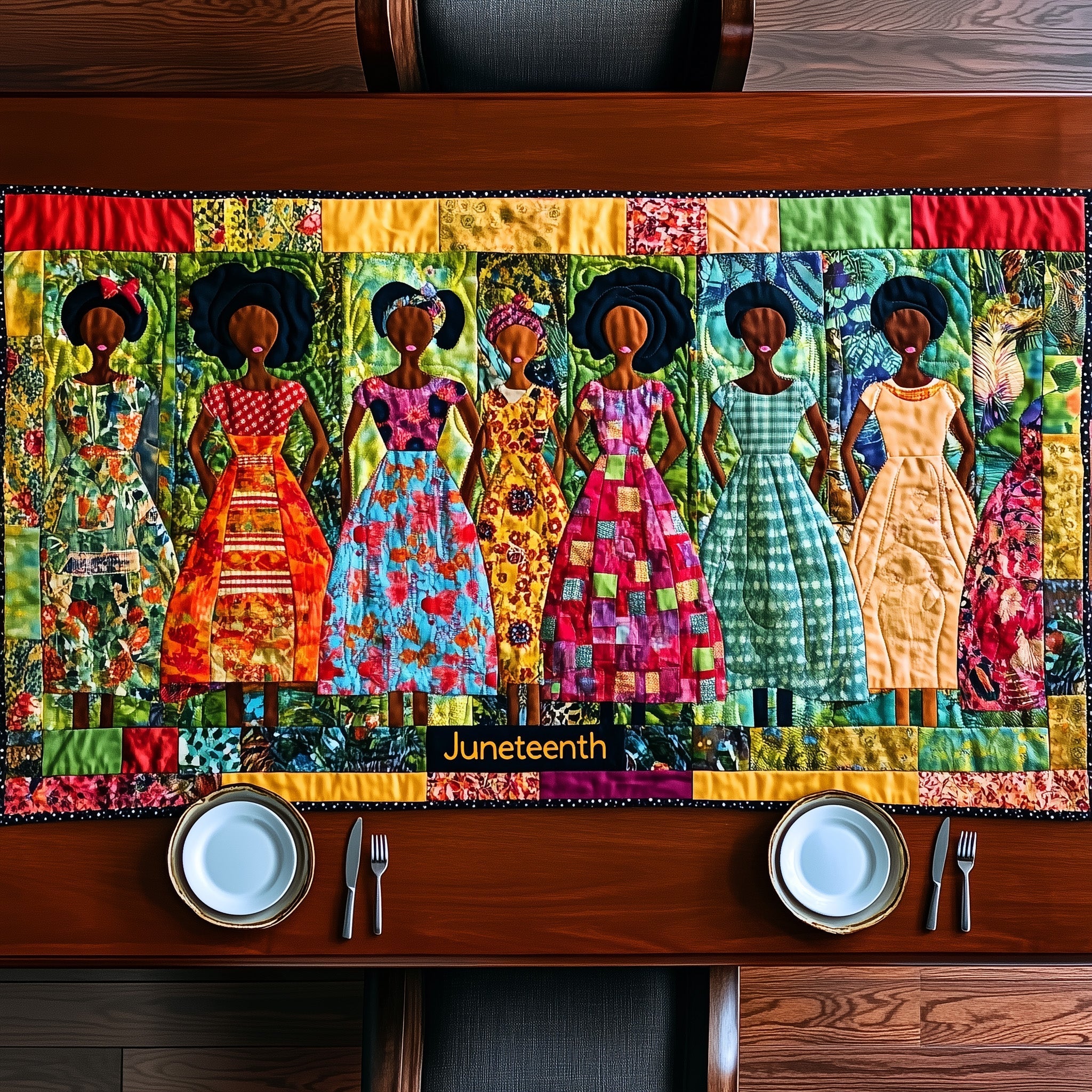 Juneteenth Quilted Table Runner Dining Table Centerpiece African American Heritage Month Gifts