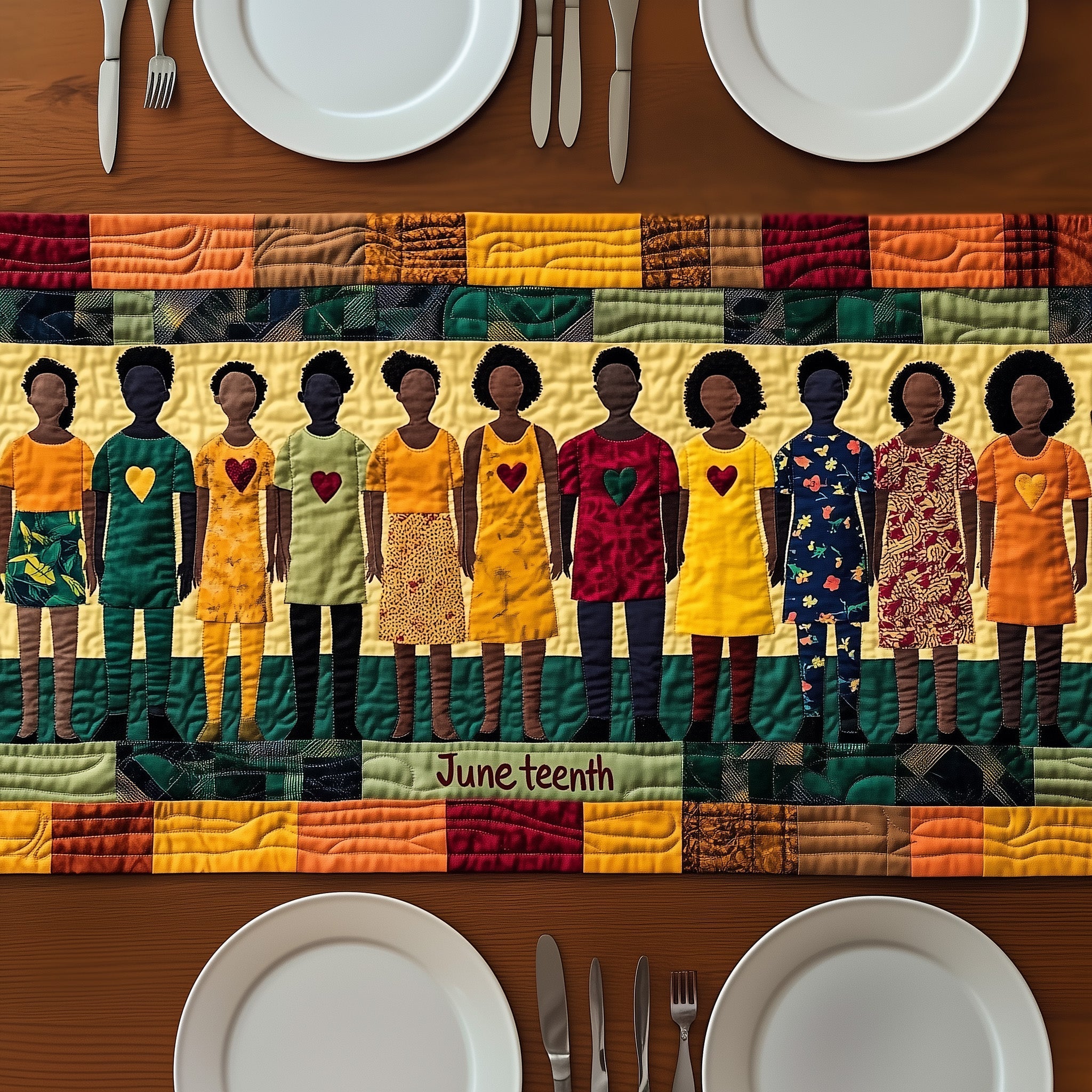 Juneteenth Quilted Table Runner Dining Table Centerpiece Melanin Black Women Gifts For Her