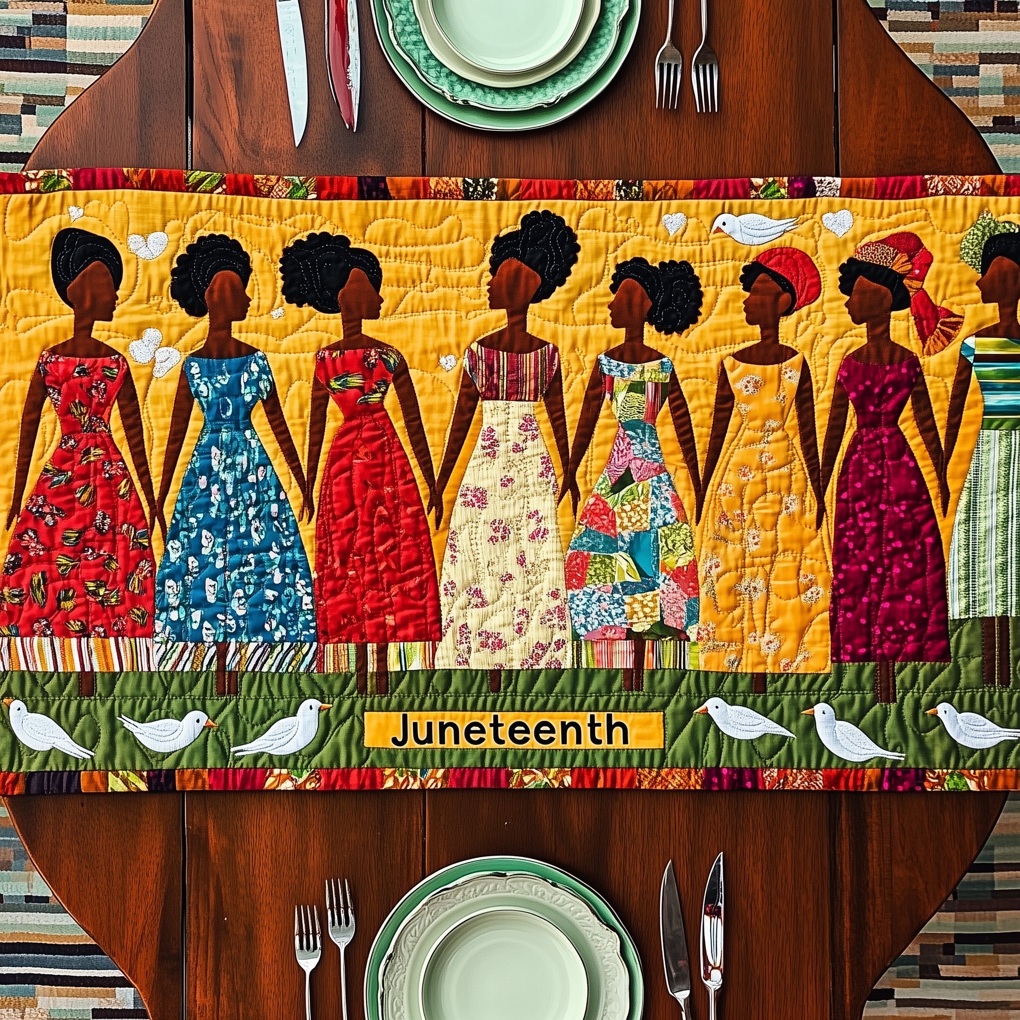 Juneteenth Quilted Table Runner Dining Table Decor Black History Month Gifts