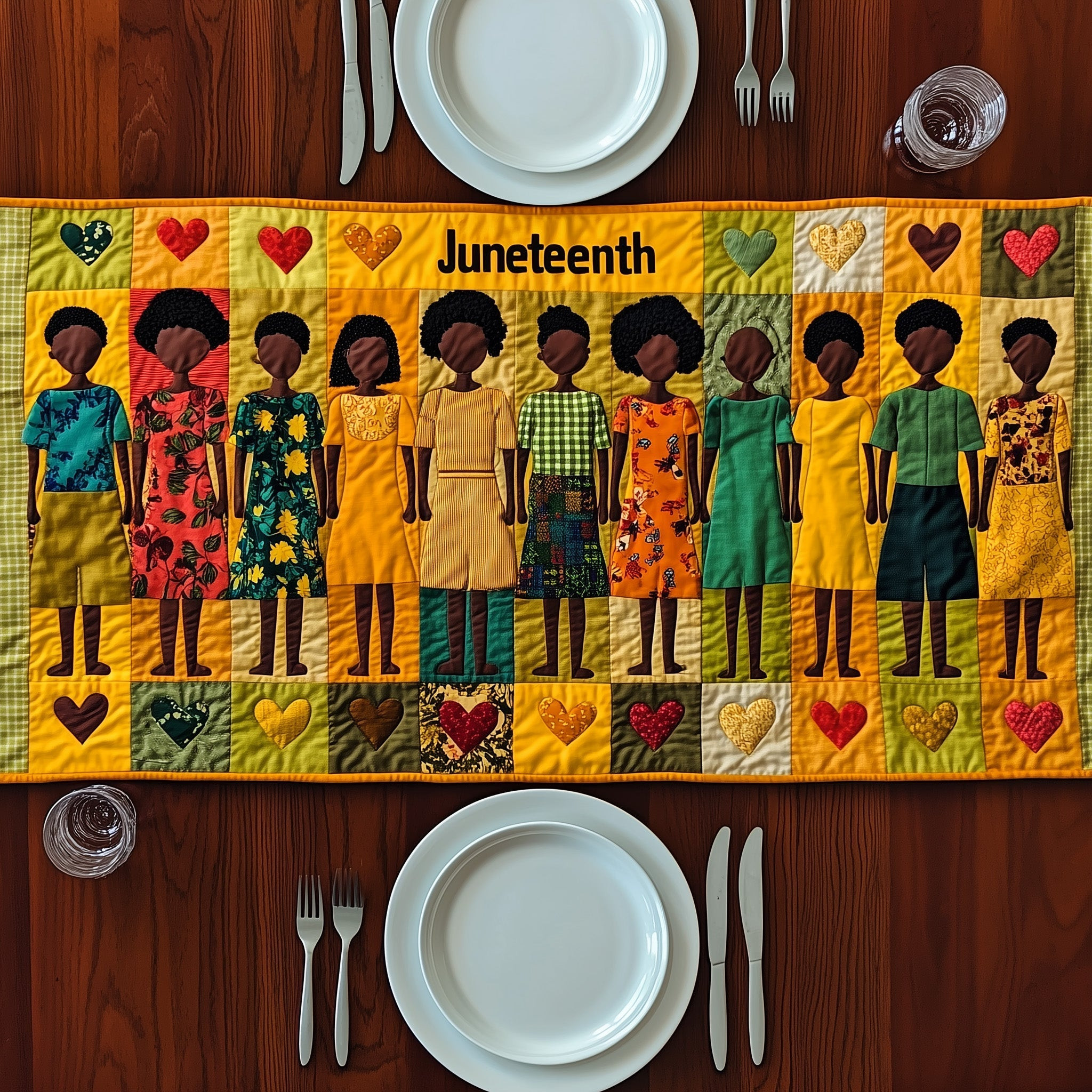 Juneteenth Quilted Table Runner Dining Table Decor Melanin Black Women Gift Ideas