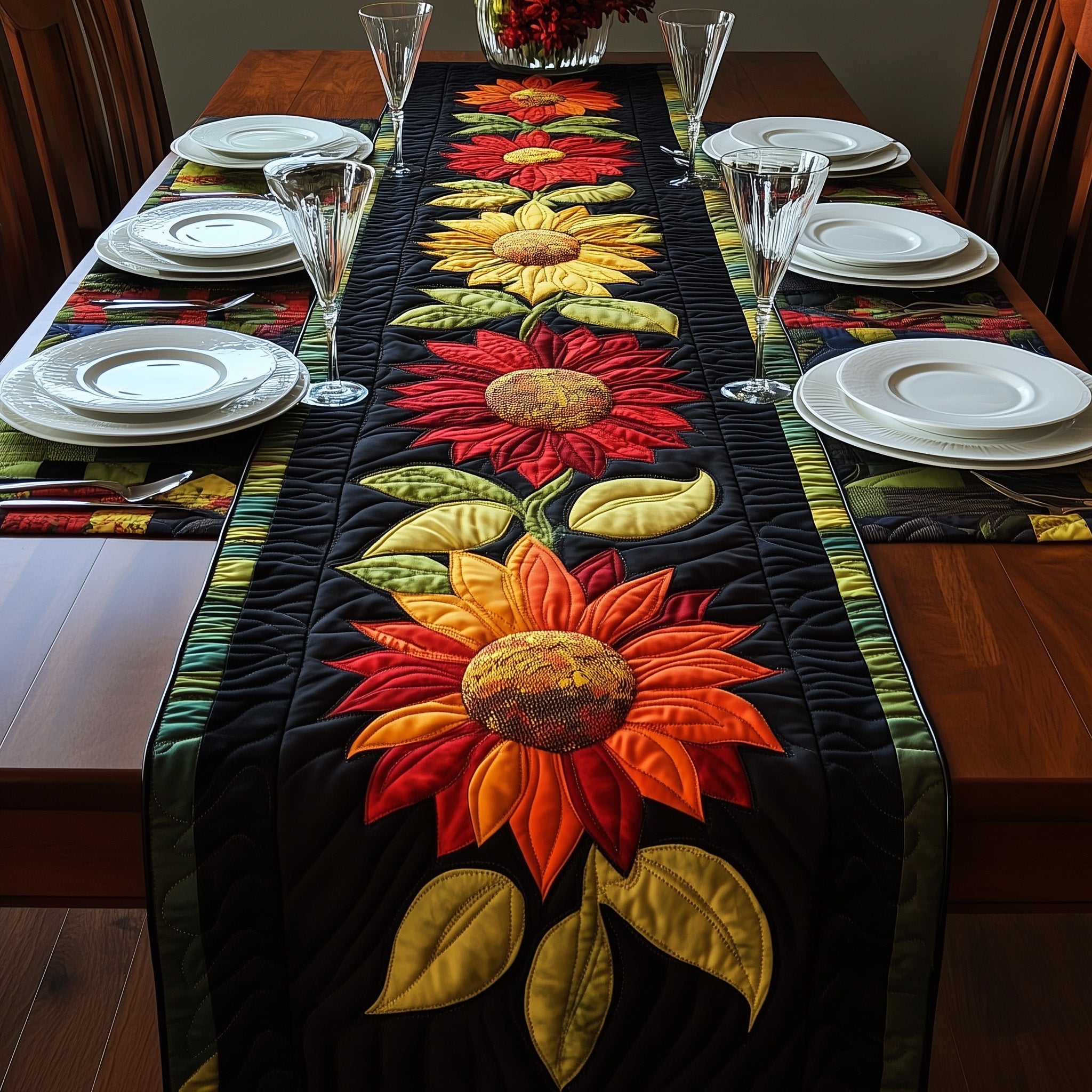 Juneteenth Sunflower Quilted Table Runner Dining Room Table Centerpieces Gifts For Black History Month