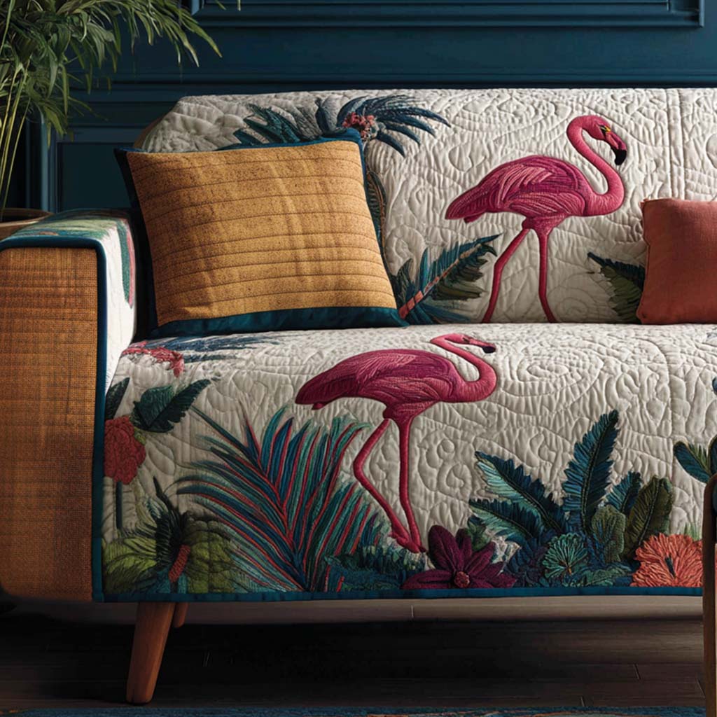 Jungle Flamingo Quilted Sofa Cover Sofa Covers For Sale Flamingo Theme Gifts