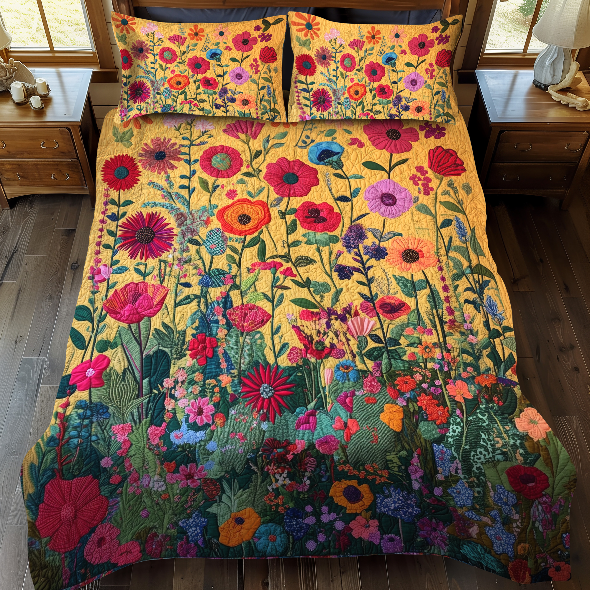Kaleidoscopic Flowers Quilted Bedding Set Best Bed Sheet Set Best Mother's Day From For Husband