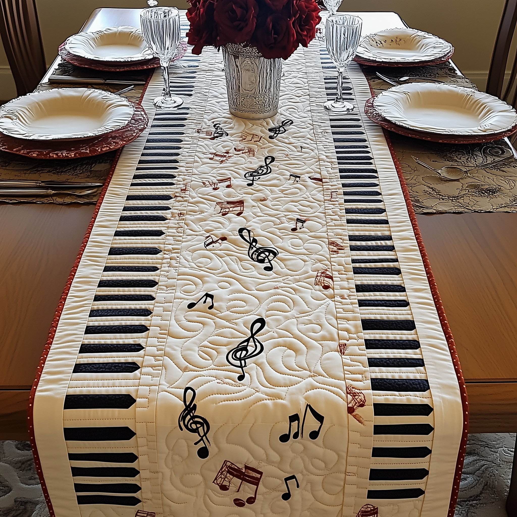 Keyboard Quilted Table Runner Kitchen Table Decor Unique Gifts For Piano Players
