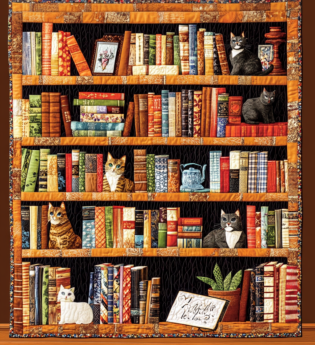 Kitten Library Quilted Blanket Best King Size Sheets Novelty Book Gifts