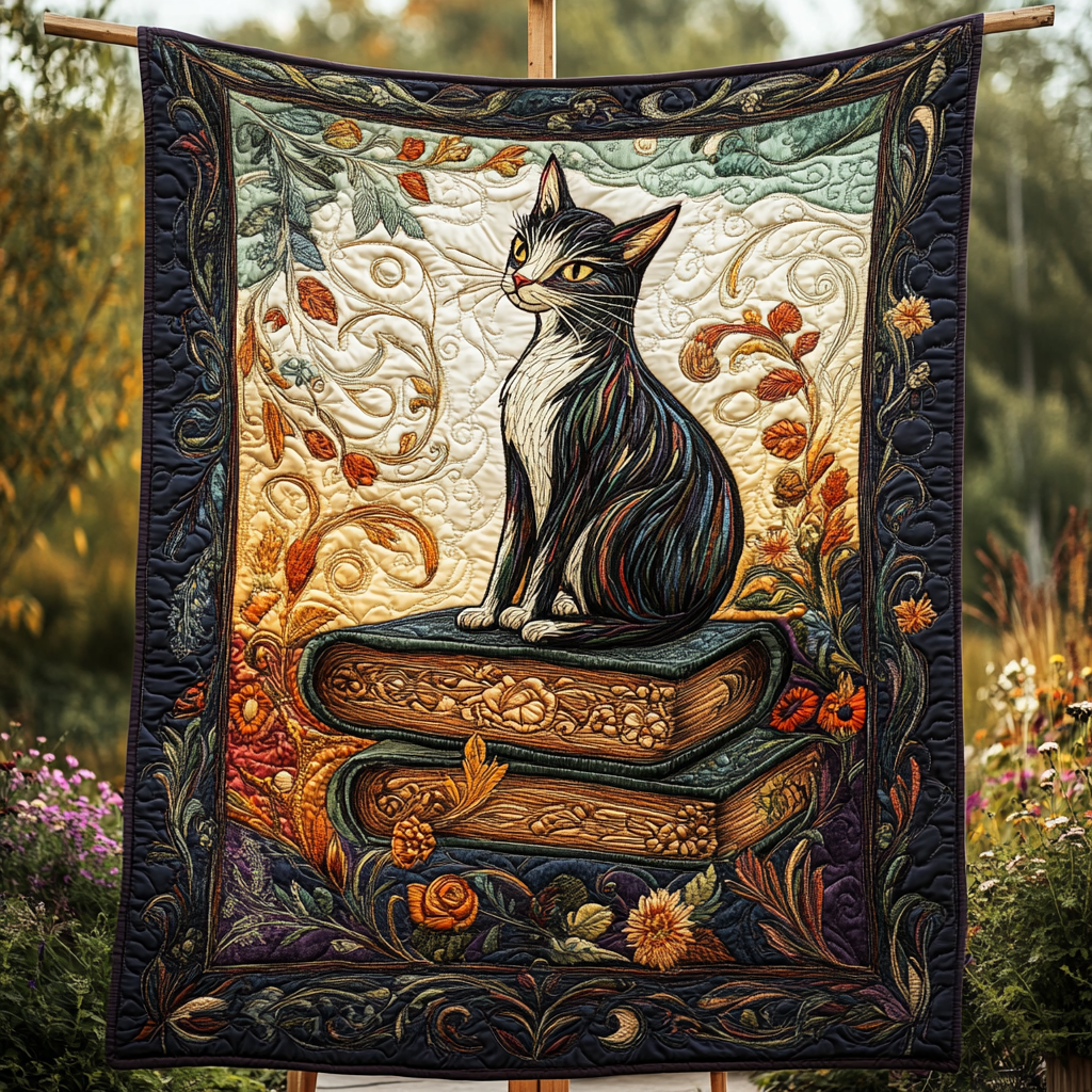 Kitty Book Nook Quilted Blanket Best King Bed Sheets Cat Gifts For Women