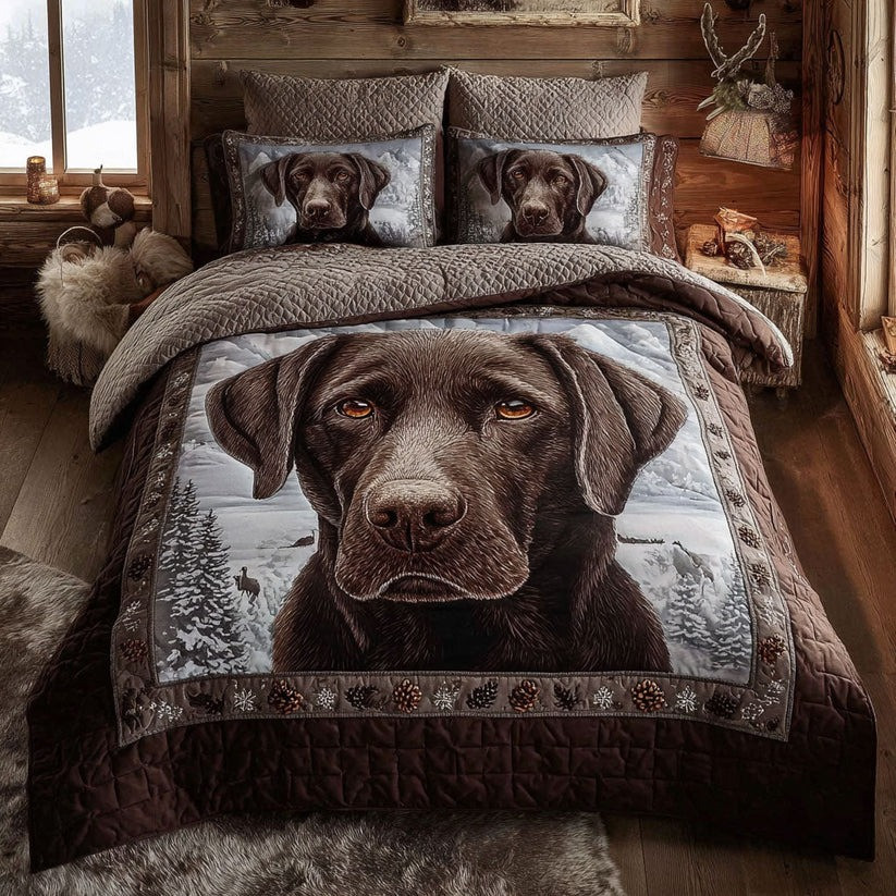 Labrador Charm Winter Quilted Bedding Set Duvet Cover Set Christmas Gifts For Labrador Lovers