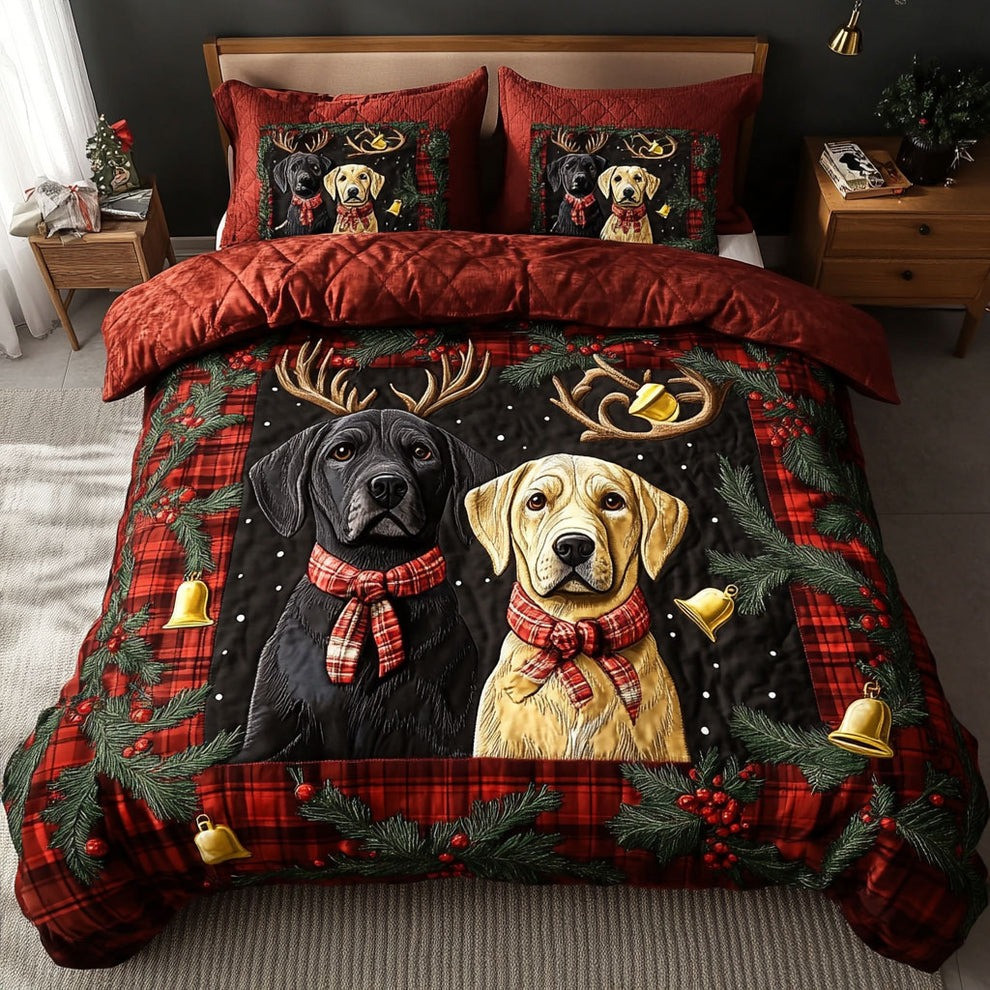 Labrador Winter Dream Quilted Bedding Set Christmas Decorations Gifts For Dog Lovers