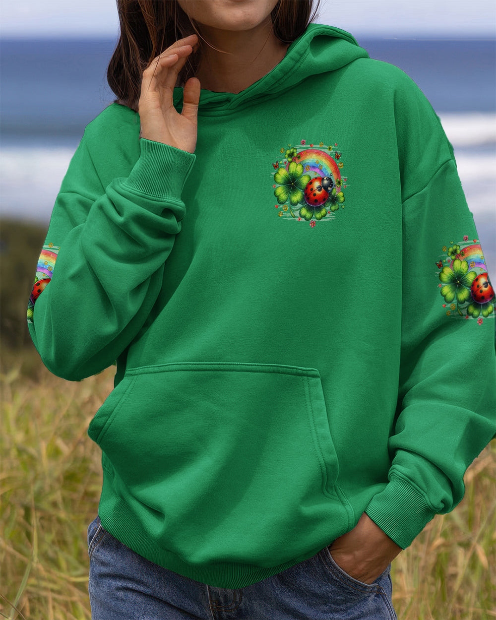 Ladybug In A World Where You Can Be Anything Be Kind Hoodie Rainbow Clovers Art Pullover For Her