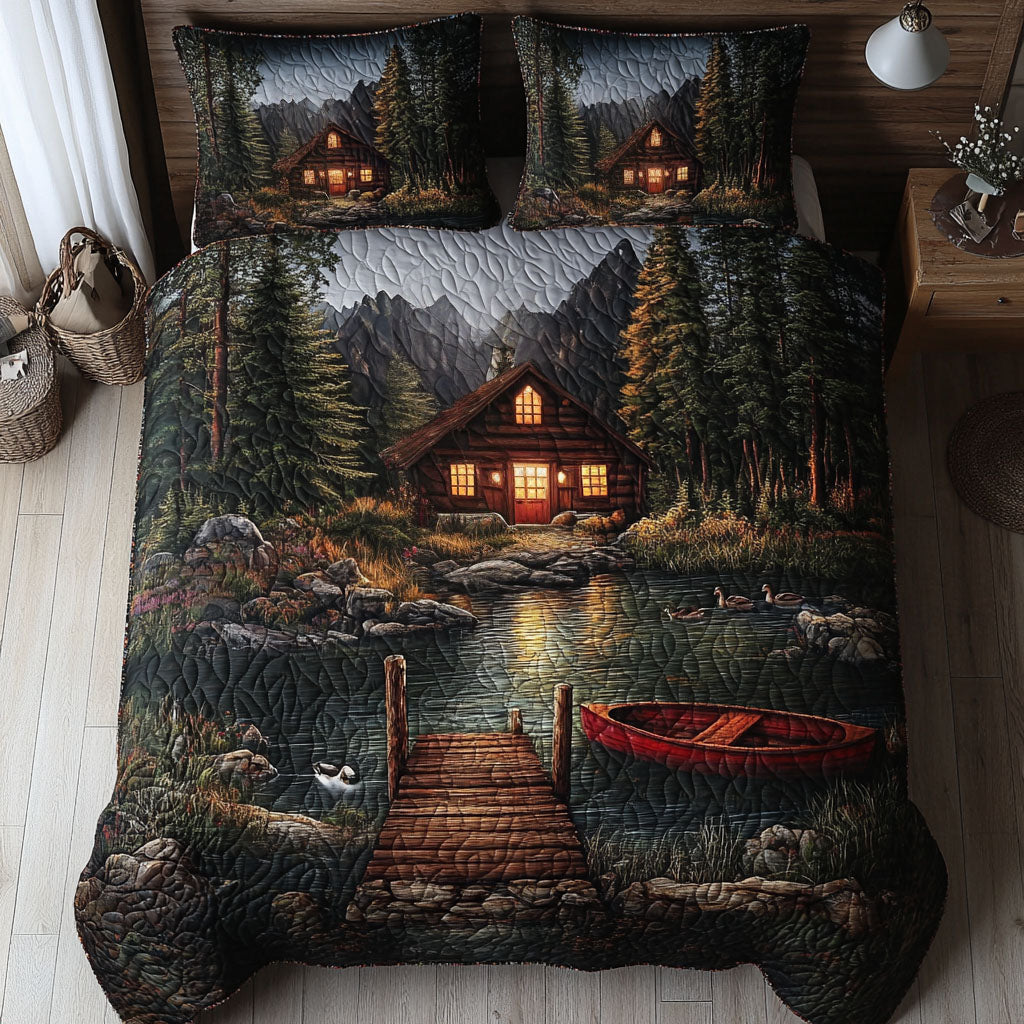Lakeside Cabin Dock Quilted Bedding Set Best Bedspread Set Great Family Gifts