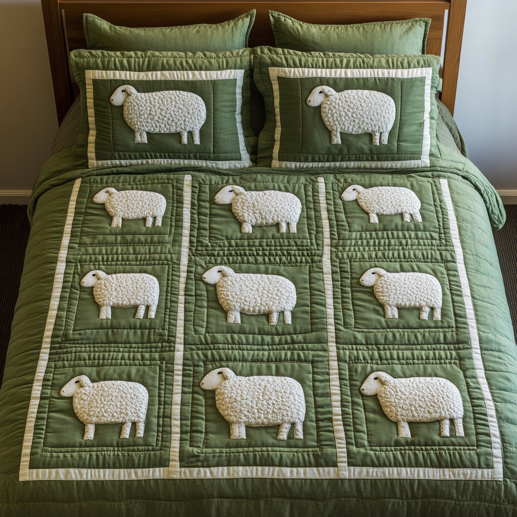 Lamb Meadow Quilted Bedding Set Bedspread Set Sheep Related Presents