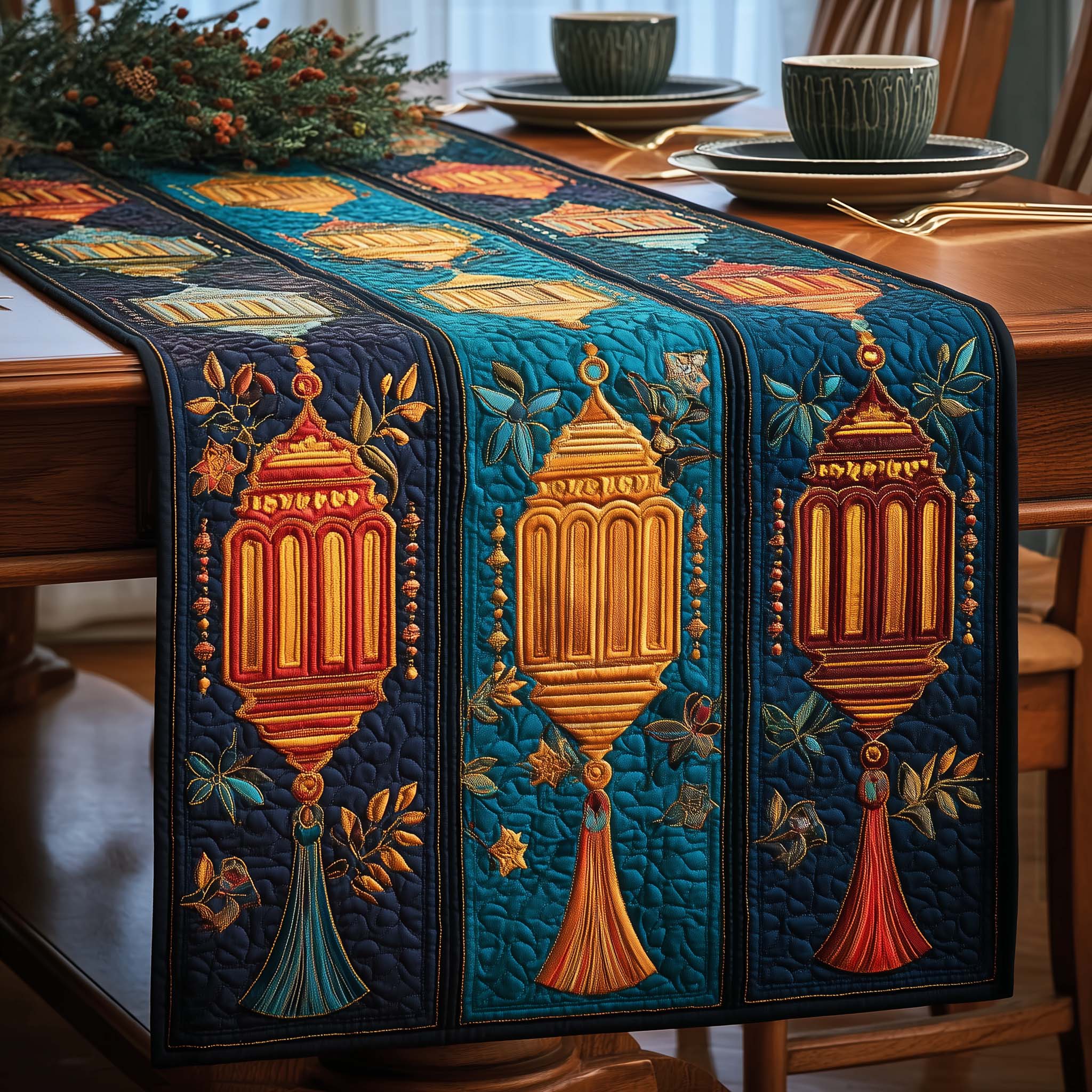 Lantern Glow Quilted Table Runner Dining Room Table Decor Mardi Gras Hostess Gifts