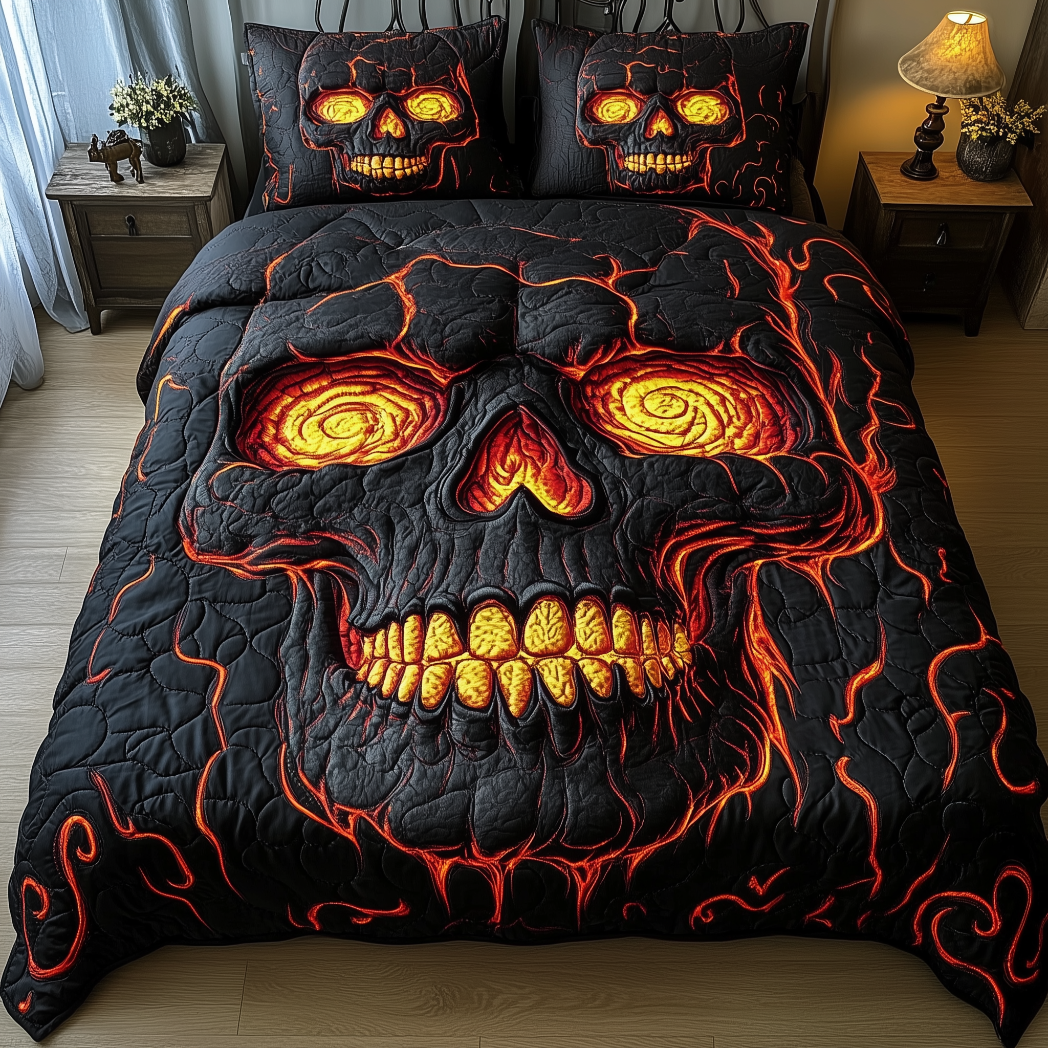 Lava Crack Skull Quilted Bedding Set Good Bed Sheet Sets Skull Birthday Presents
