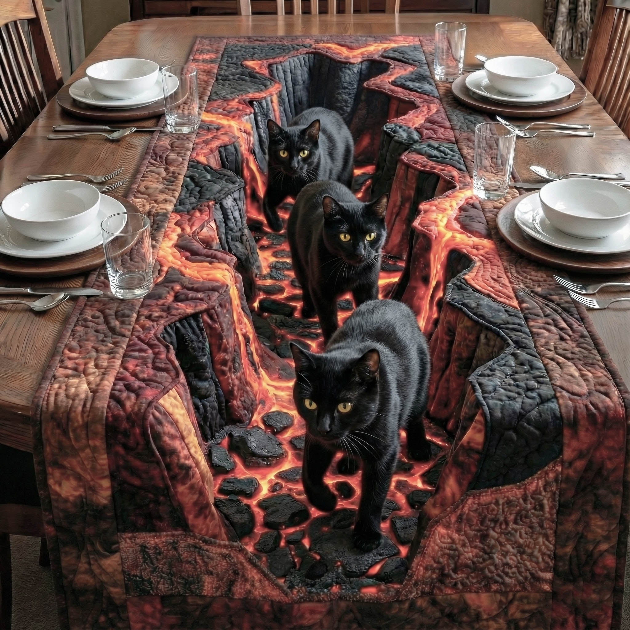 Lava Paw Quilted Table Runner Holiday Dining Table Decor Cat Presents For Cat Lovers