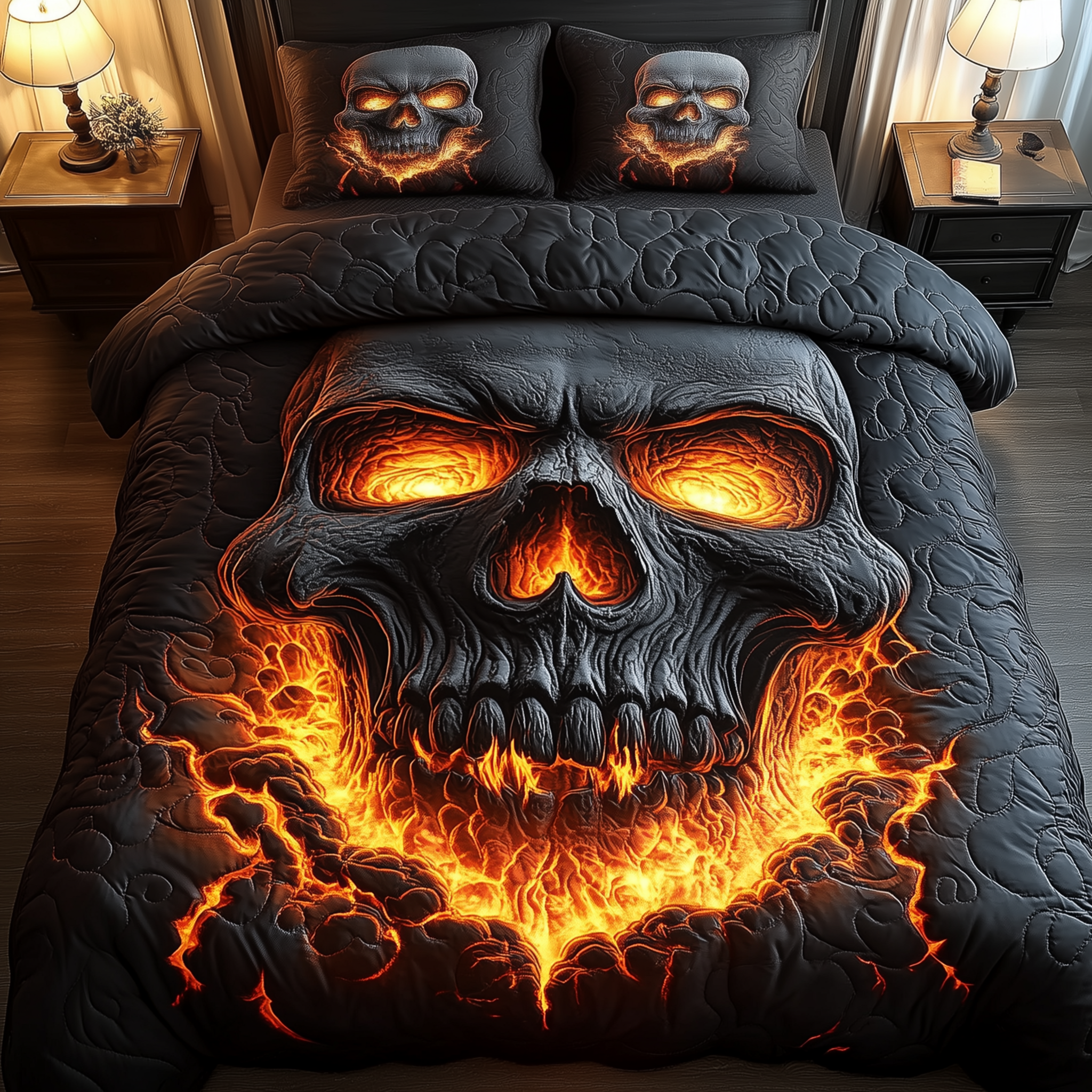 Lava Skull Quilted Bedding Set Unique Bed Sheets Skull Gifts For Dad