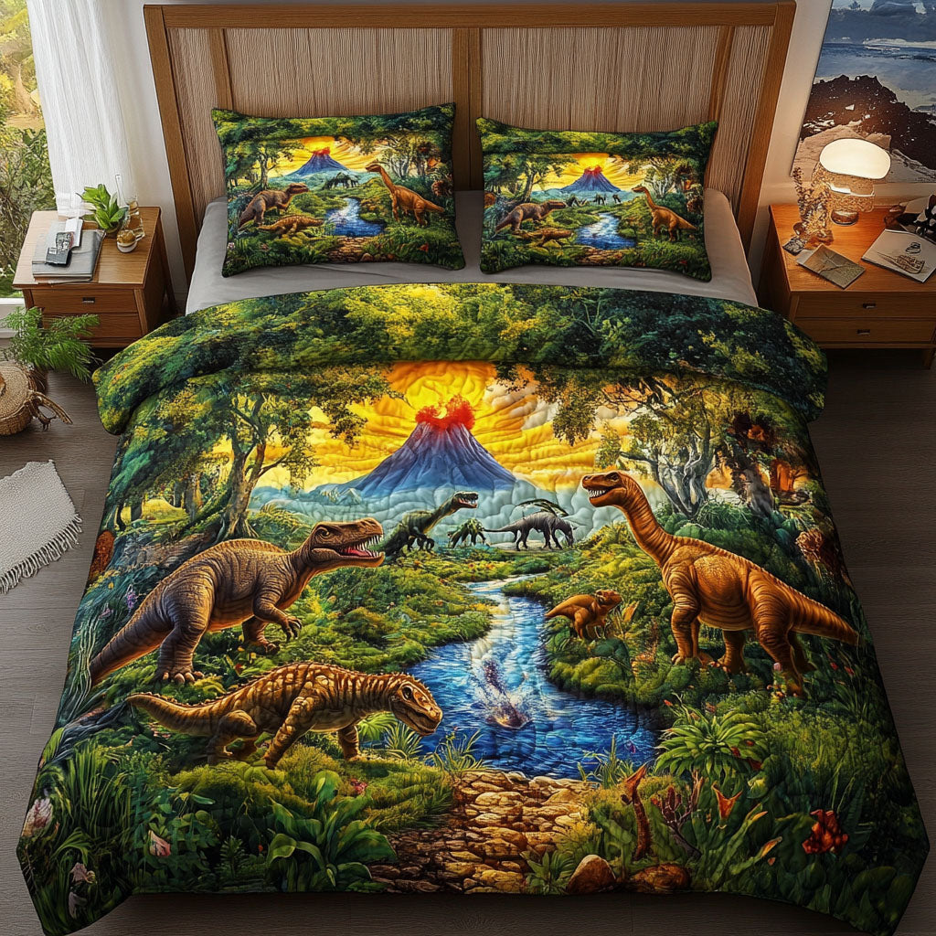 Lava Valley Quilted Bedding Set Duvet Cover Sheets Dinosaur Presents