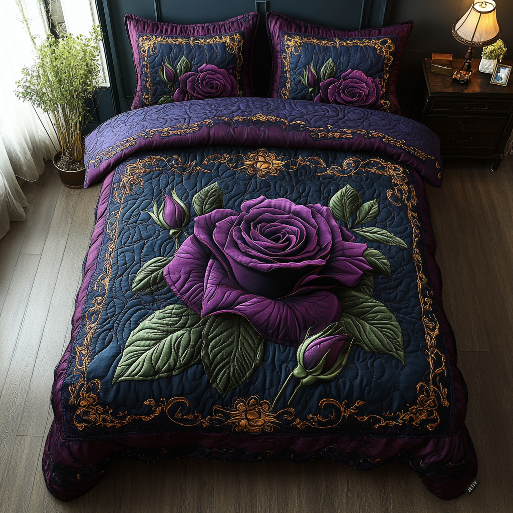 Lavender Elegance Quilted Bedding Set Duvet Cover Sheets Mothers Birthday Gifts