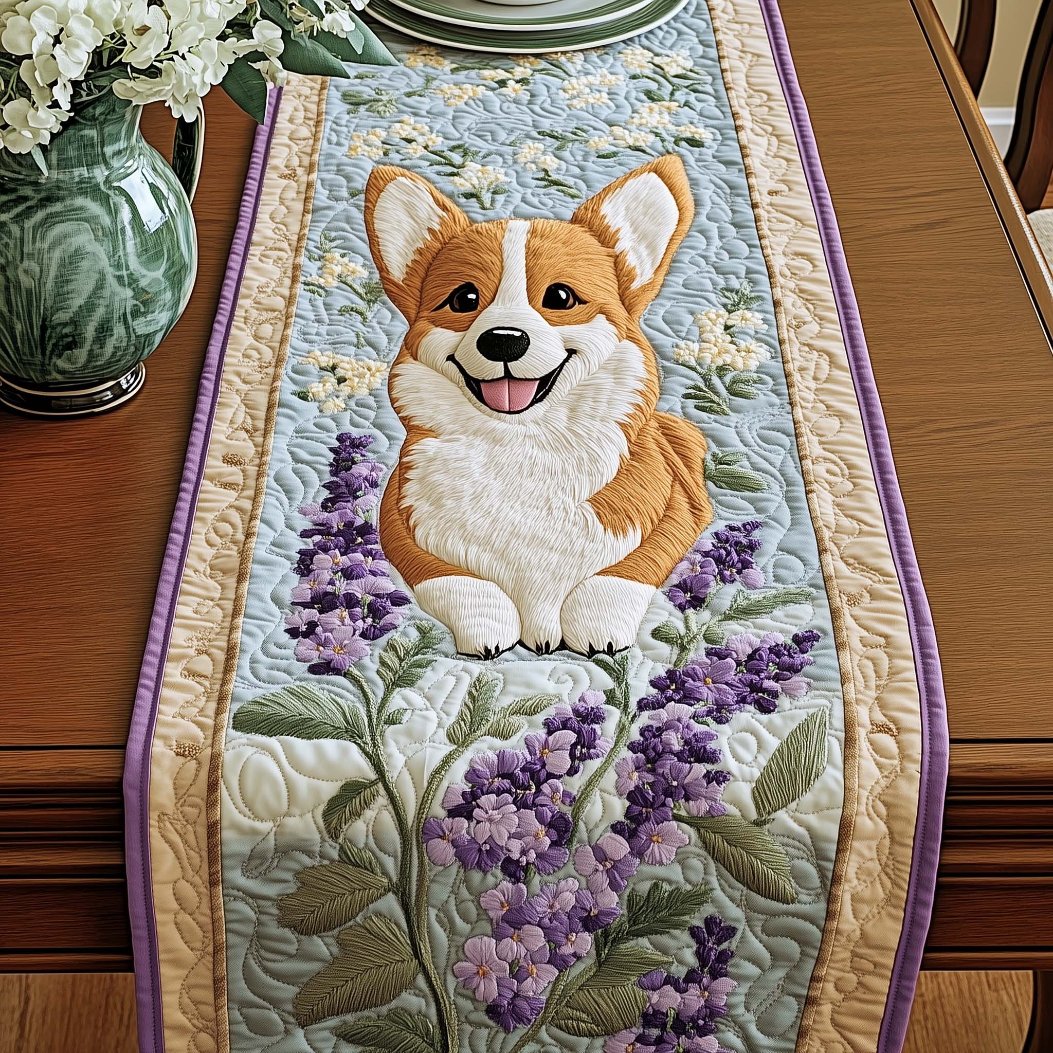 Lavender Smile Quilted Table Runner Spring Floral Table Runner Cool Gifts For Mom