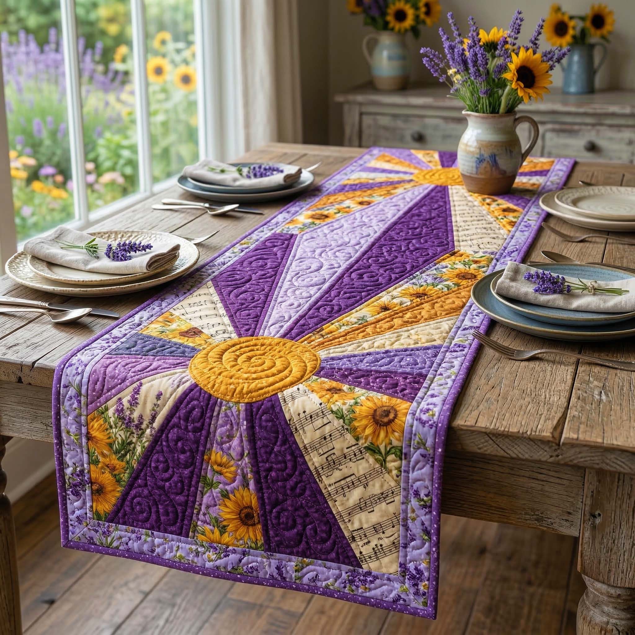 Lavender Sun Quilted Table Runner Floral Table Runner Best Mothers Day Presents