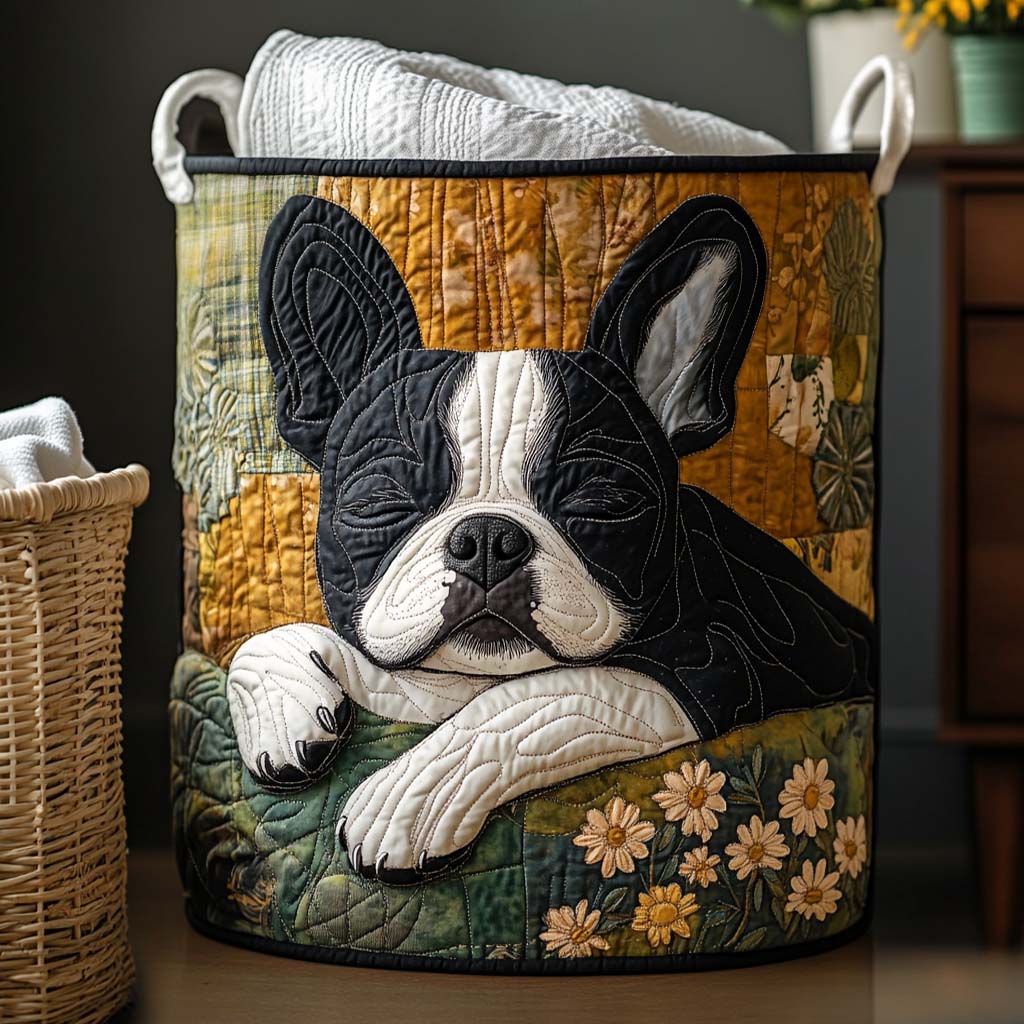 Lazy Day Dreamer Quilted Laundry Basket Hamper Basket Gift For Dog Lovers Owners