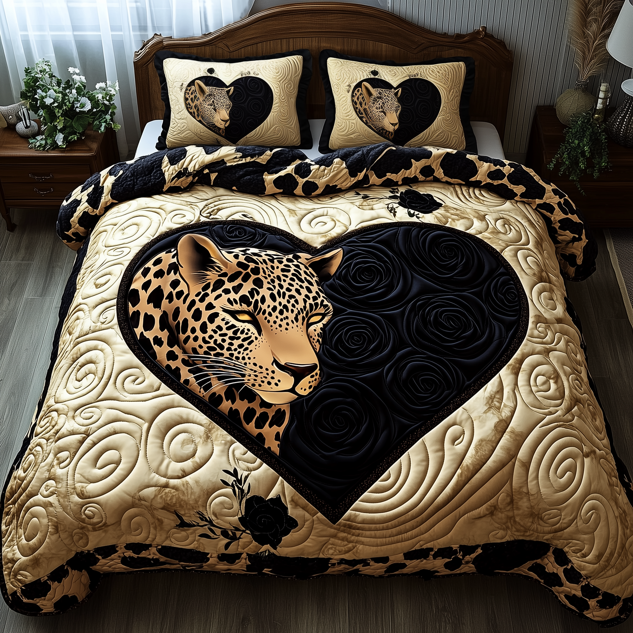 Leopard Heart Quilted Bedding Set Best Bedsheets Thoughtful Gifts For Mom