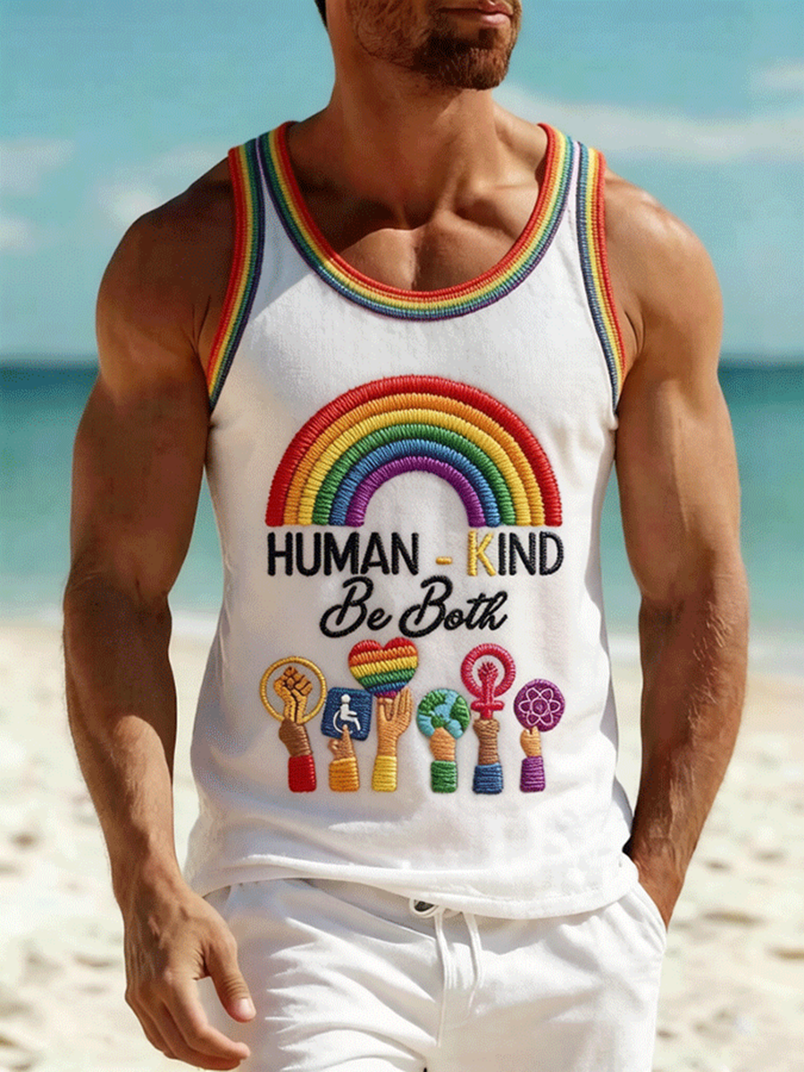 LGBT Human-kind Be Both Rainbow Tank Top Mens Pride Merch Coming Out Gift - Image 3